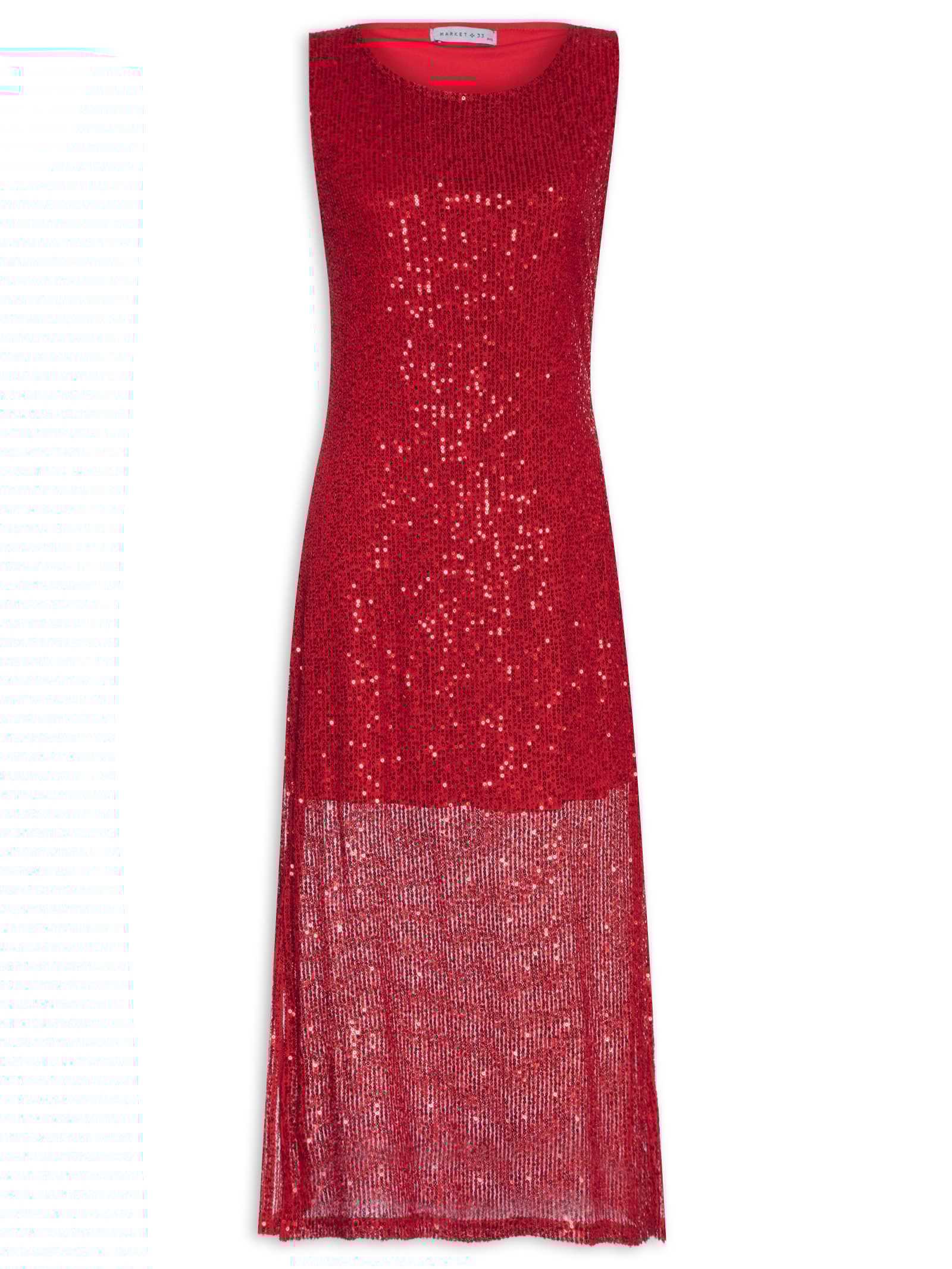 Vestido Midi Em Paetê Vermelho Market 33