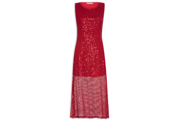 Vestido Midi Em Paetê - Vermelho