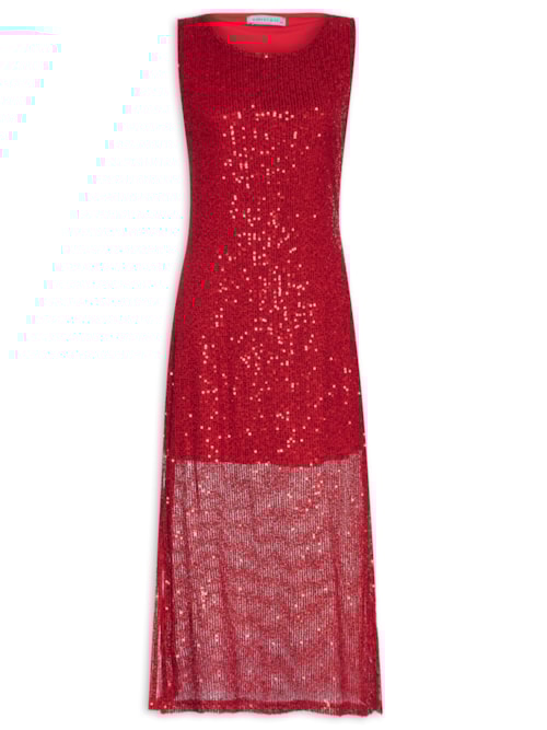 Vestido Midi Em Paetê – Vermelho