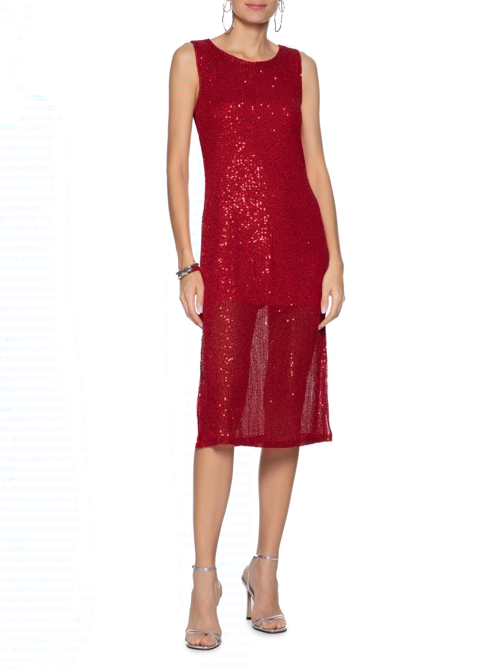 Vestido Midi Em Paetê Vermelho Market 33