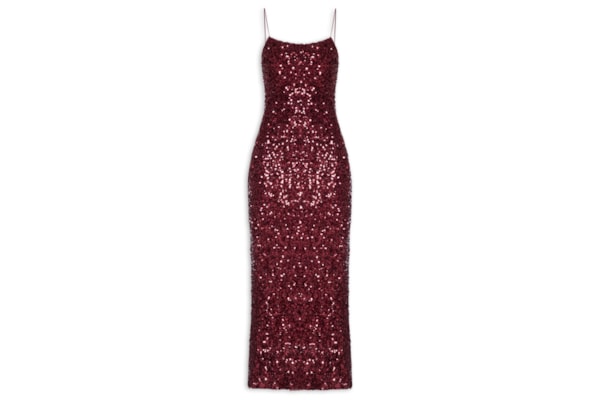 Vestido Midi Em Paetê - Vermelho