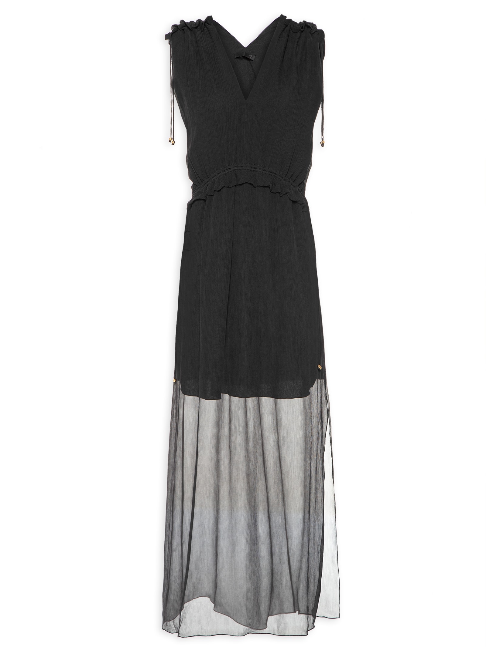Vestido Midi Em Seda Pura Com Canaletas Preto '2Essential