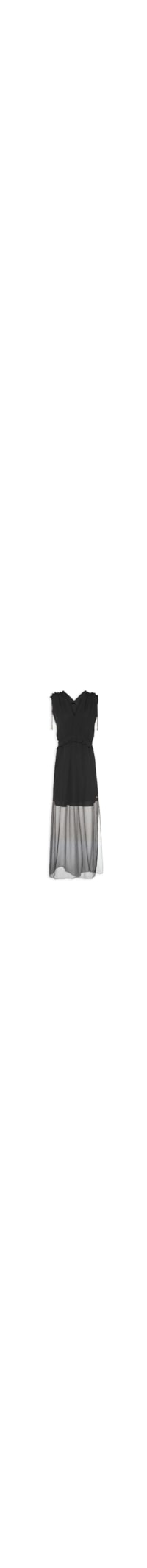Vestido Midi Em Seda Pura Com Canaletas - Preto