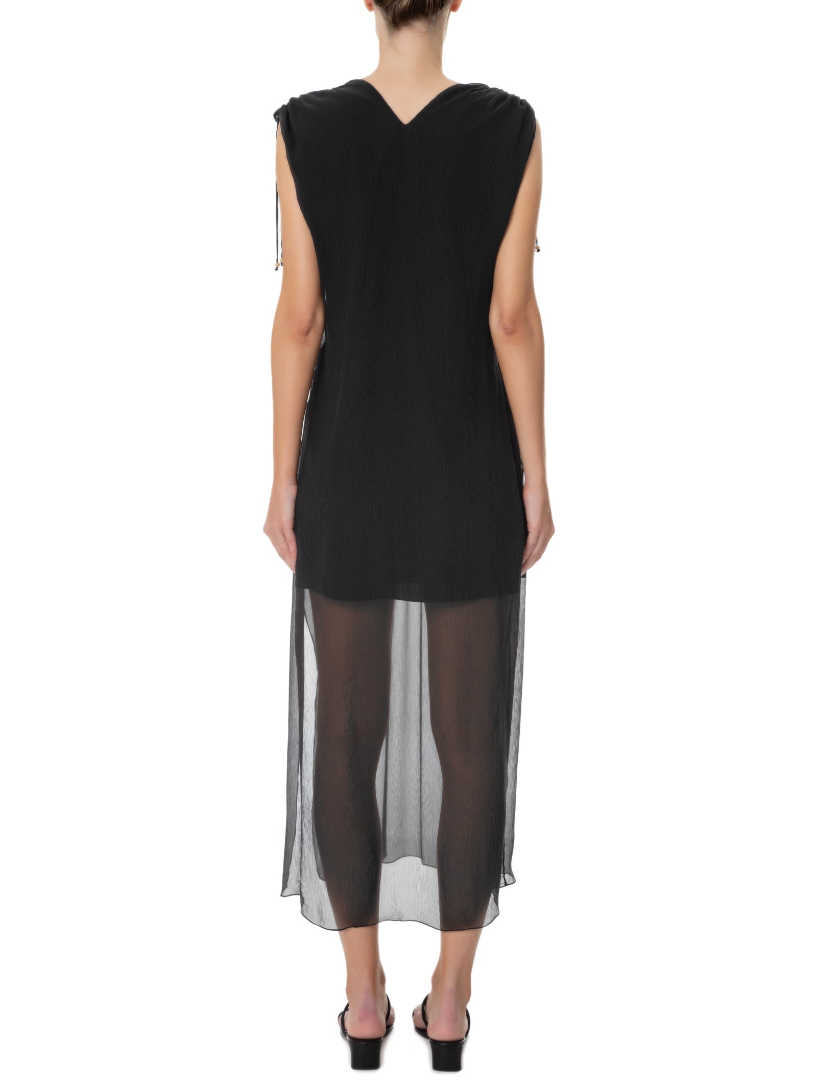 Vestido Midi Em Seda Pura Com Canaletas Preto '2Essential