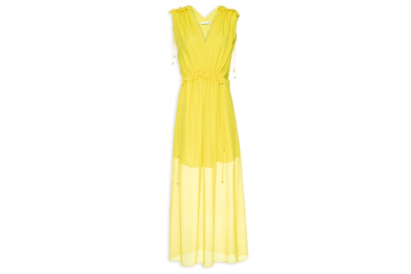 Vestido Midi Em Seda Pura Com Canaletas - Verde