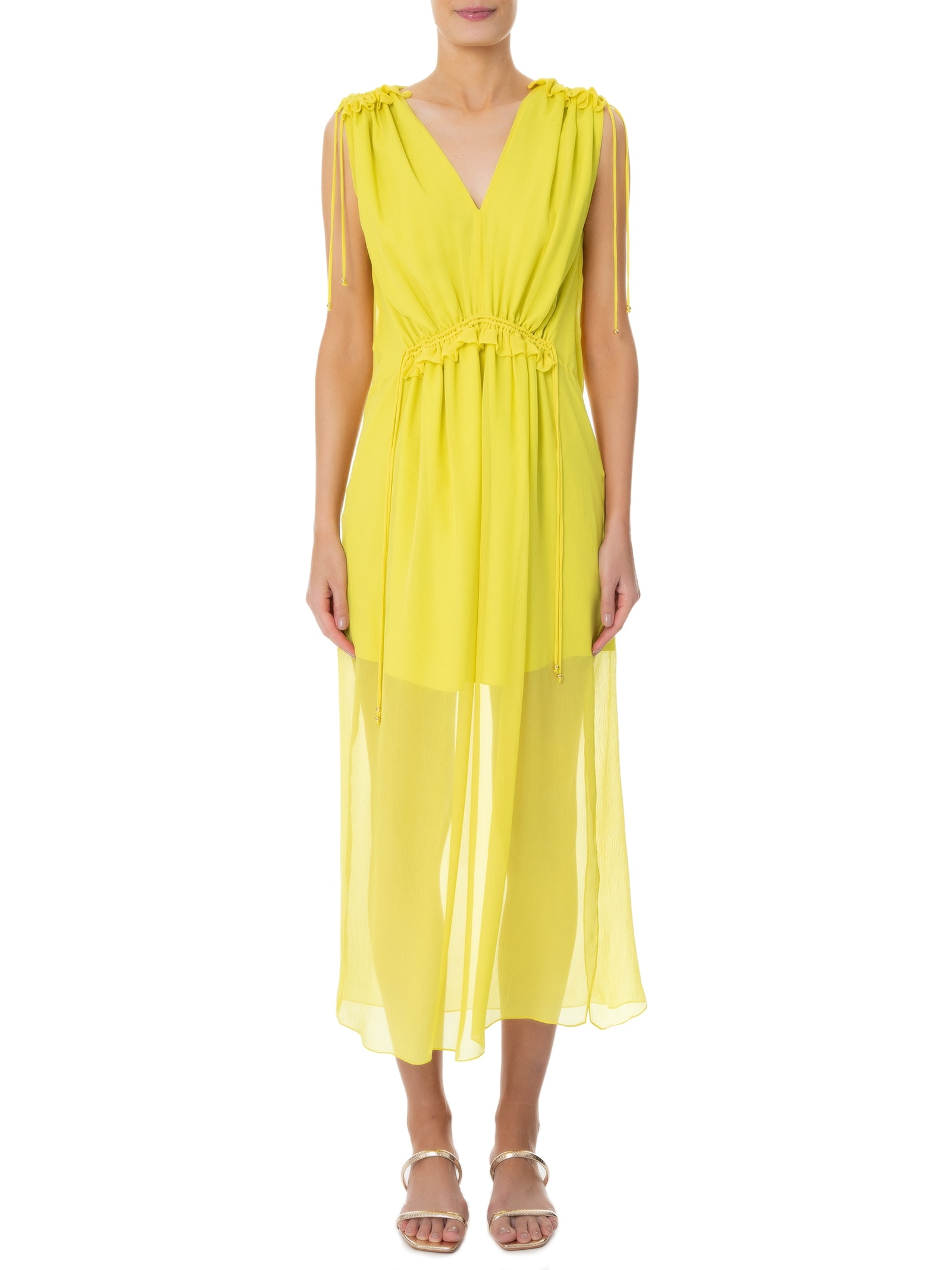 Vestido Midi Em Seda Pura Com Canaletas Verde '2Essential
