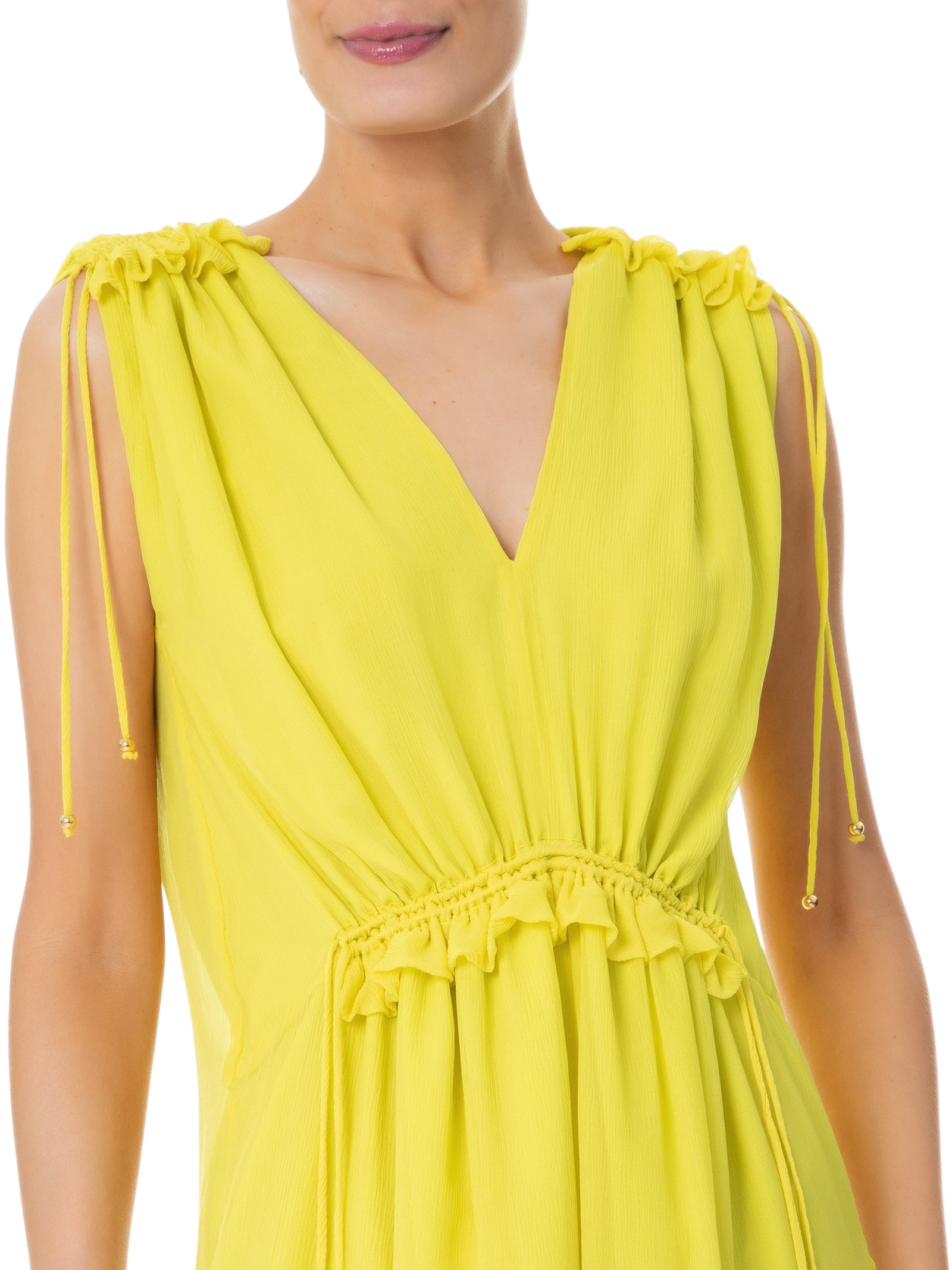 Vestido Midi Em Seda Pura Com Canaletas Verde '2Essential