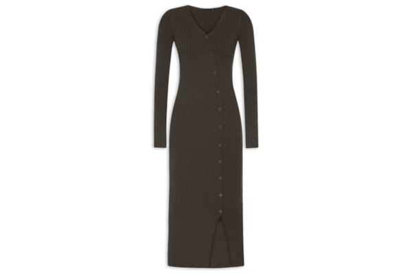 Vestido Midi em Tricot - Marrom