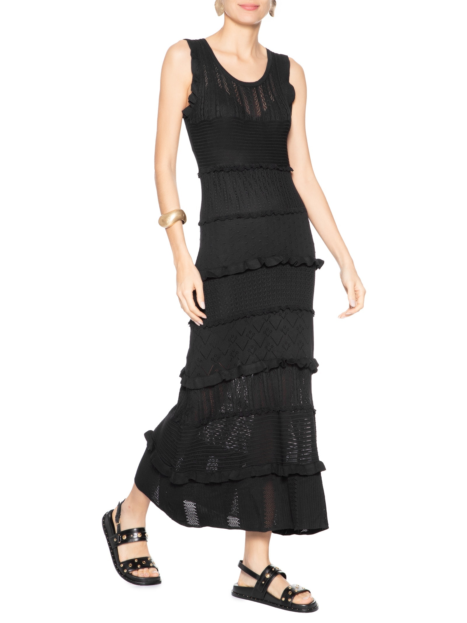Vestido Midi Em Tricot Preto Market 33