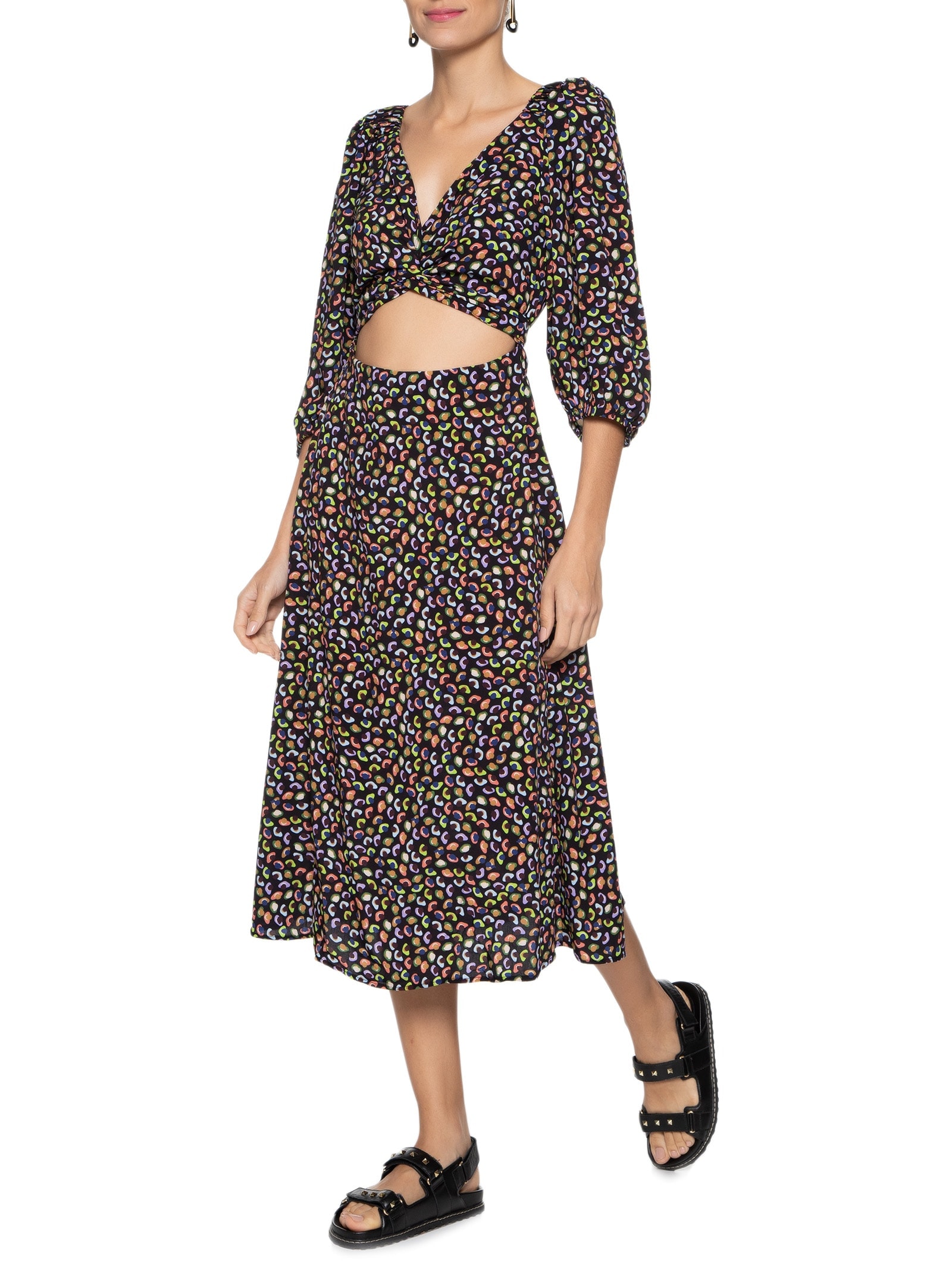 Vestido Midi Encontros Preto Cantão