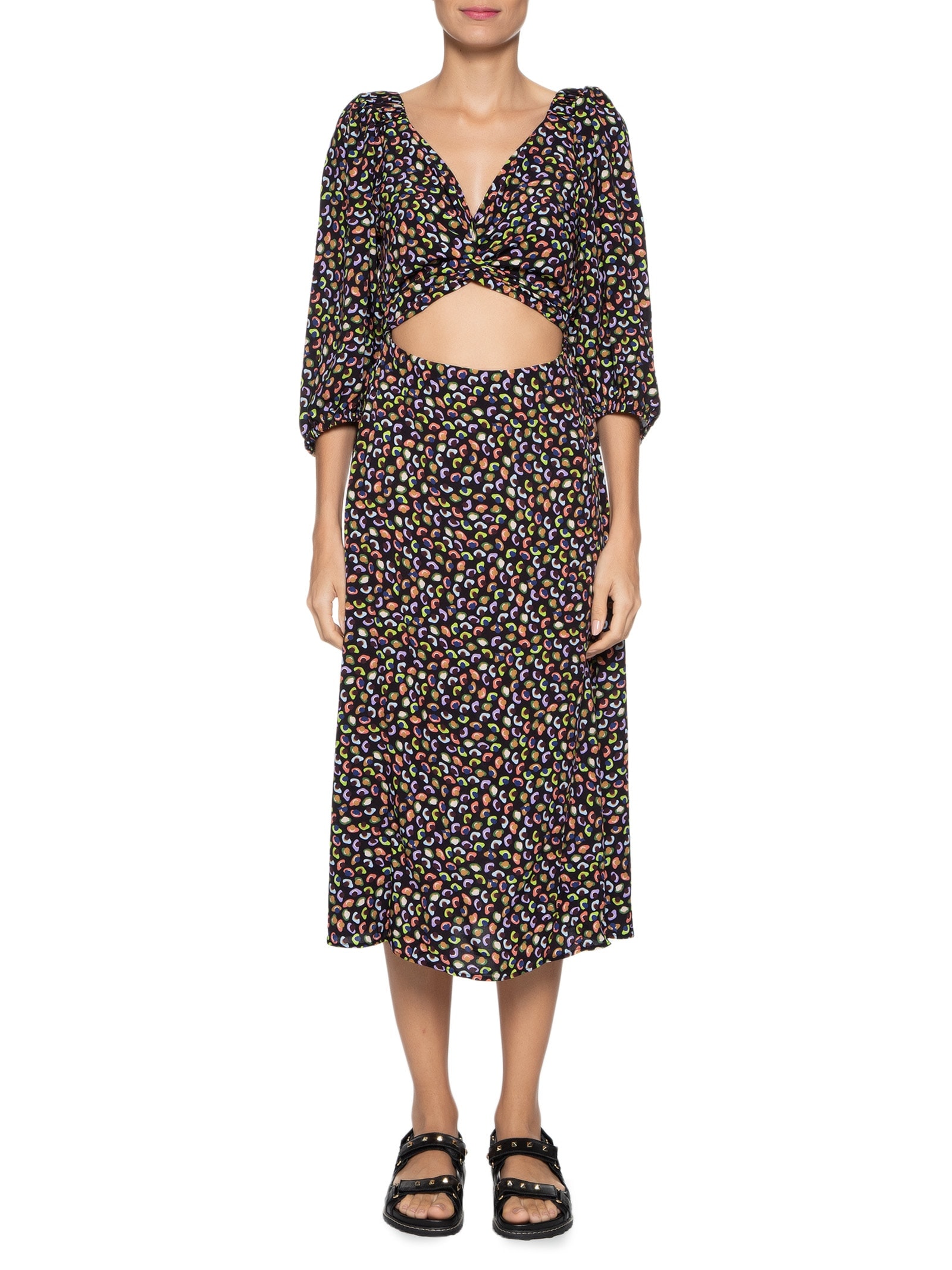 Vestido Midi Encontros Preto Cantão