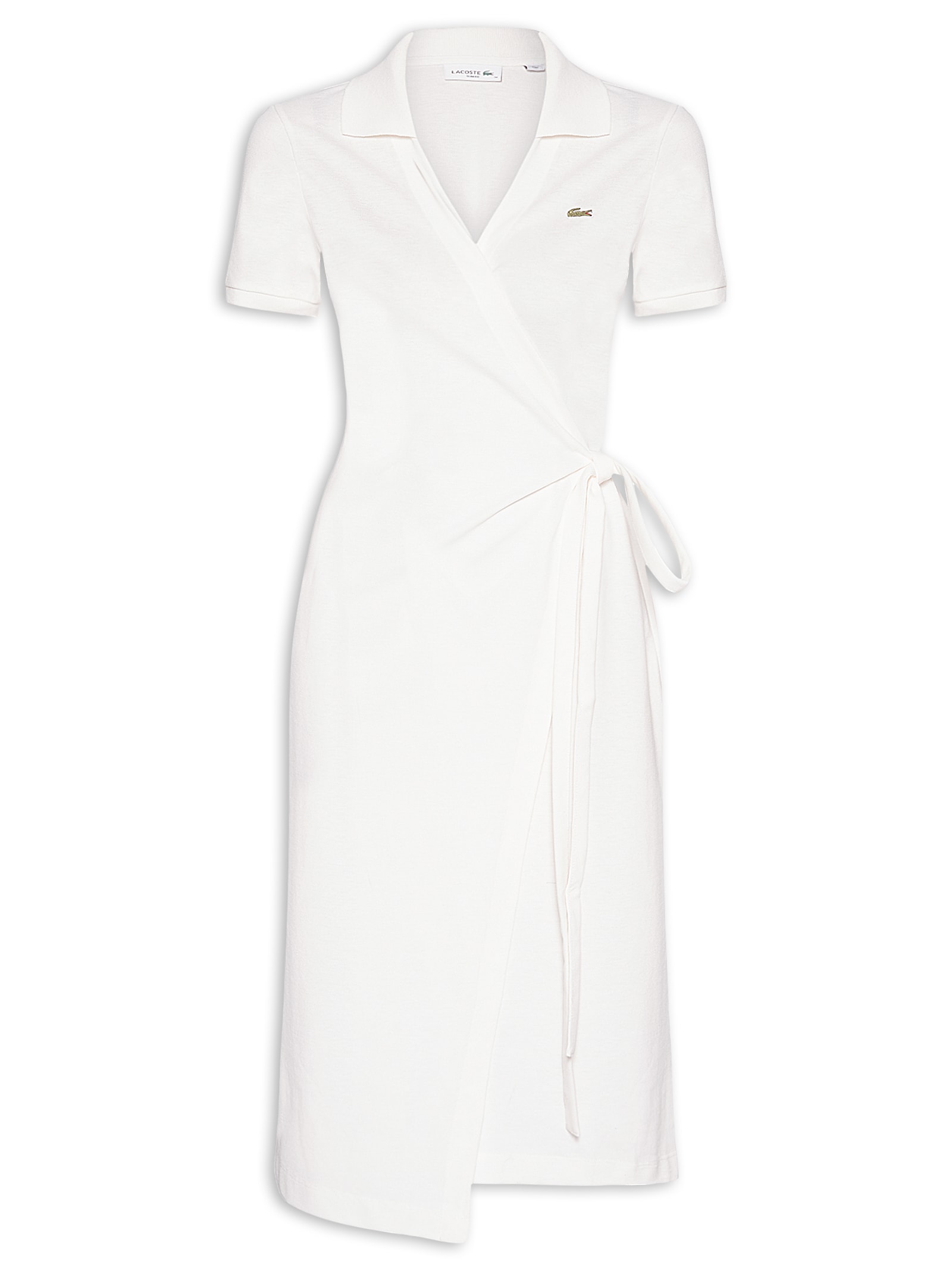 Vestido Midi Envelope Piquet Com Linho Branco Lacoste