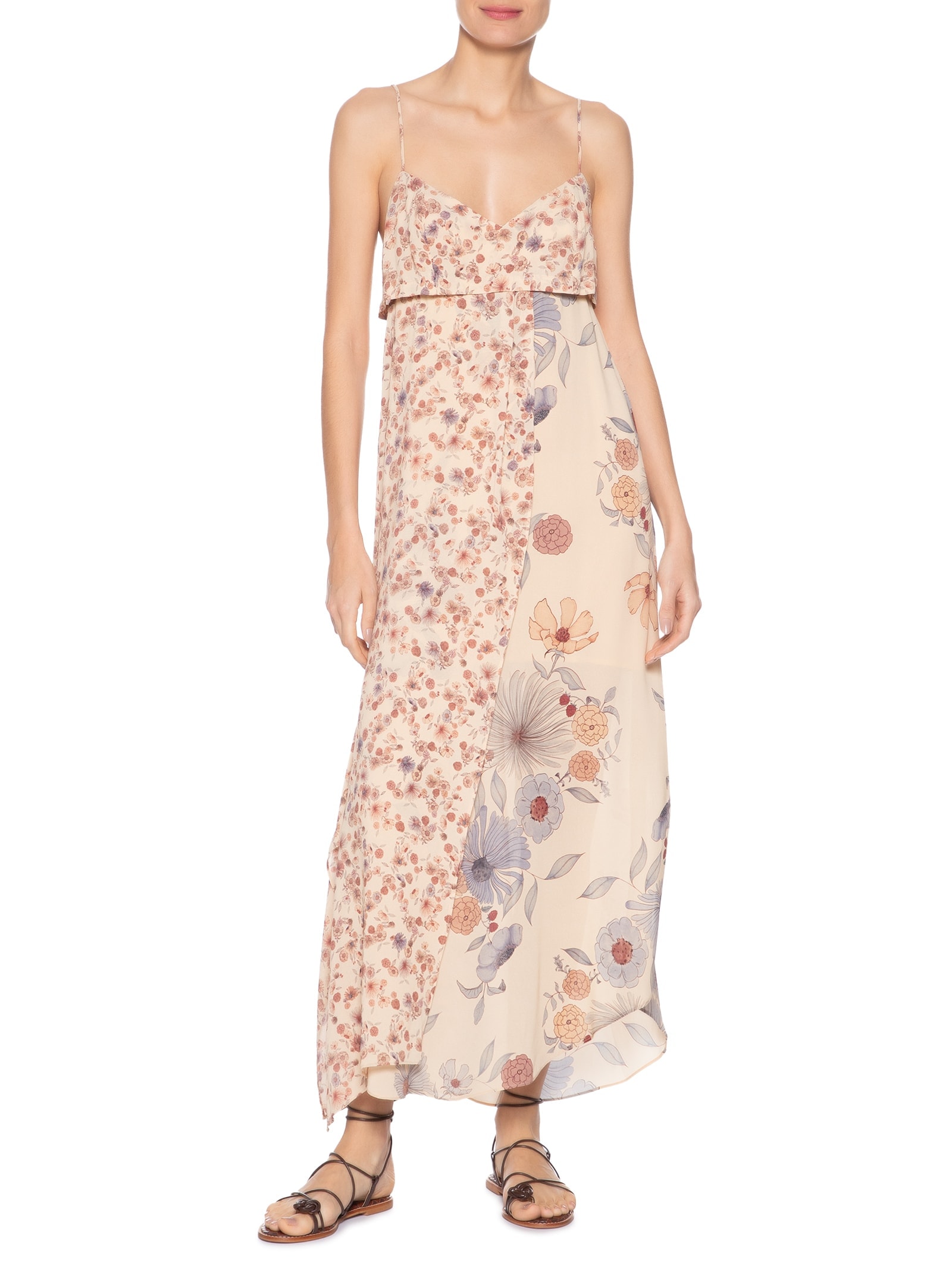 Vestido Midi Estampa Fleur Bege Maria Filó