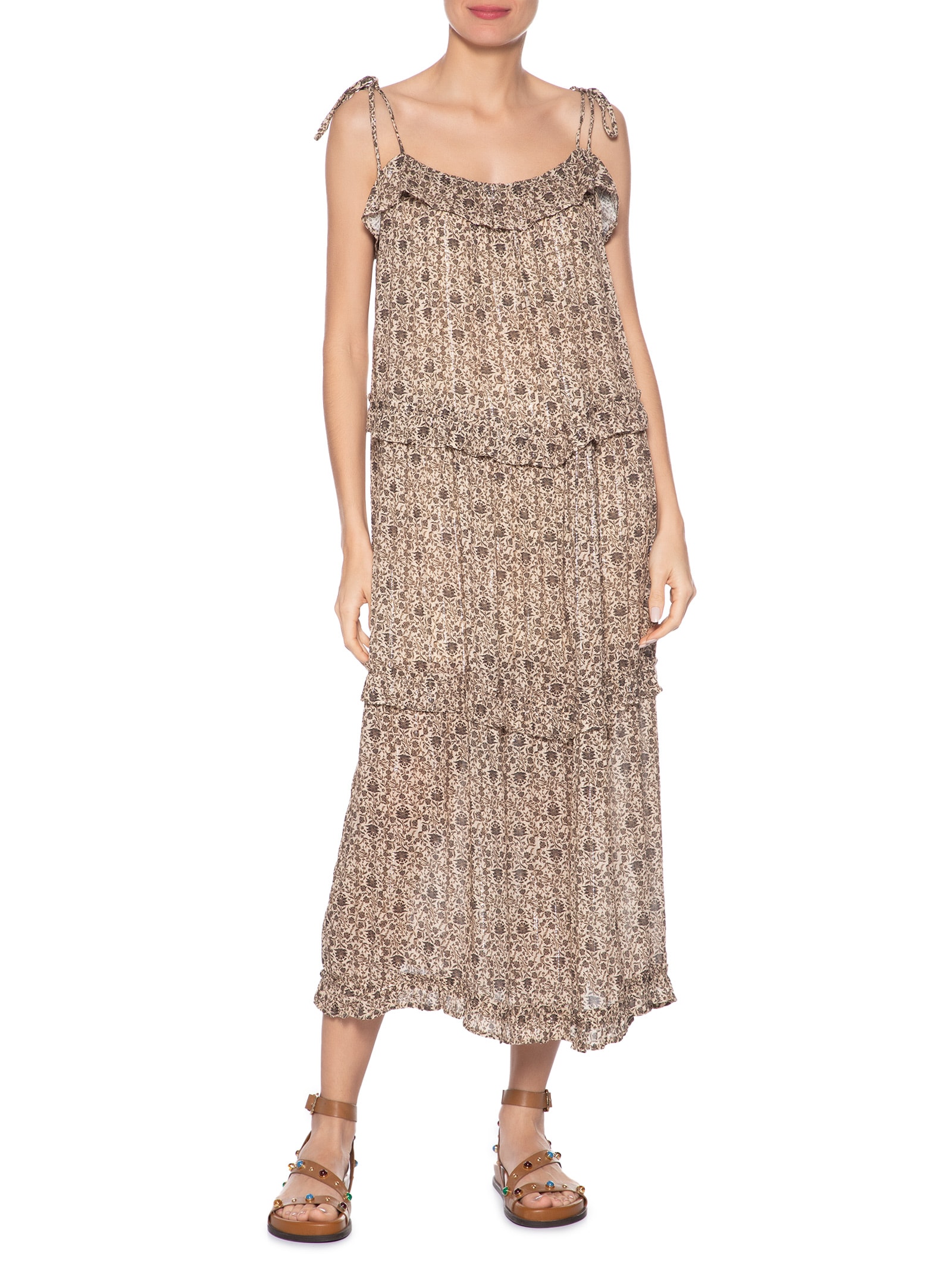 Vestido Midi Estampa Gerânio Preto Maria Filó