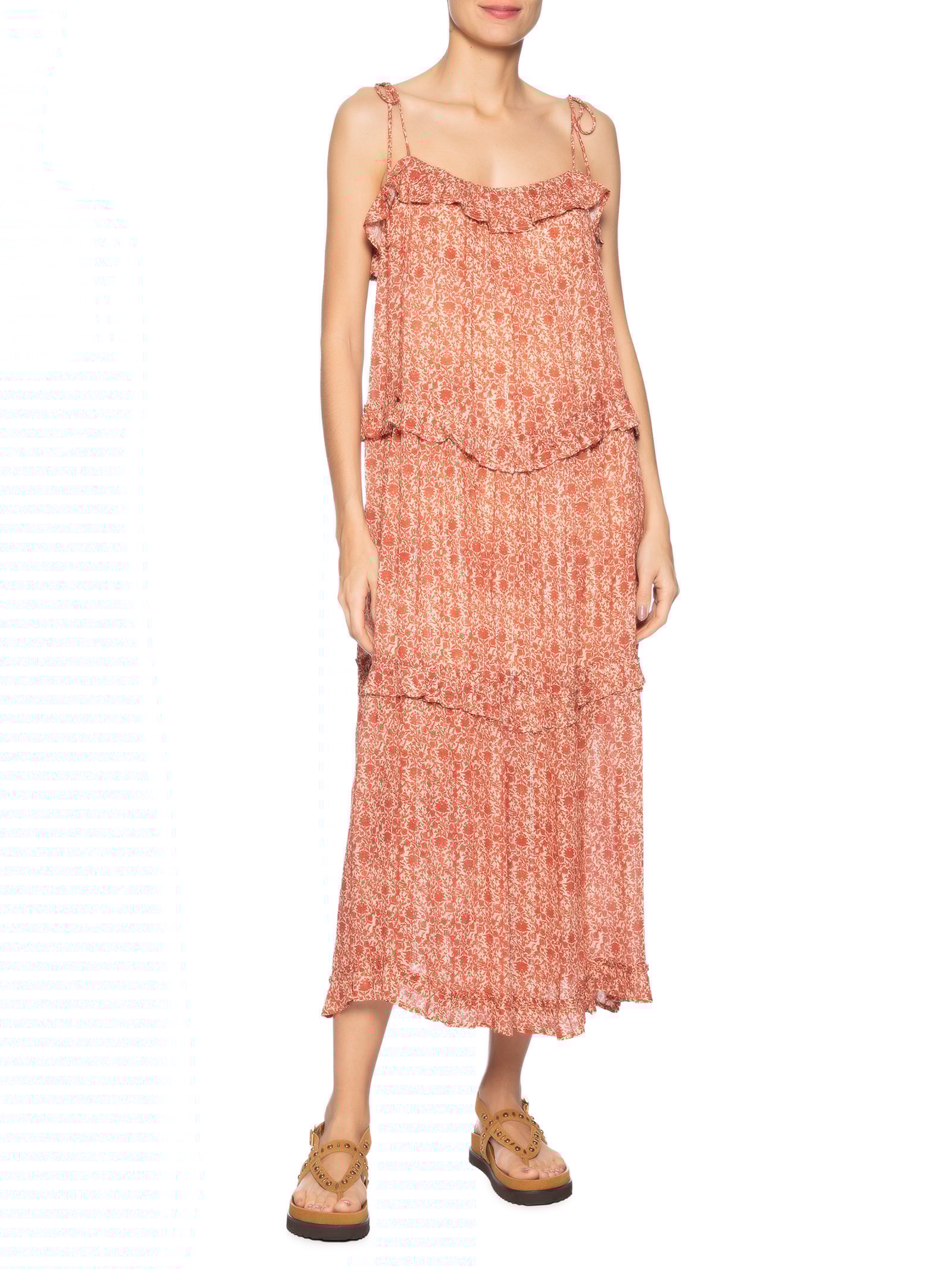 Vestido Midi Estampa Gerânio Vermelho Maria Filó