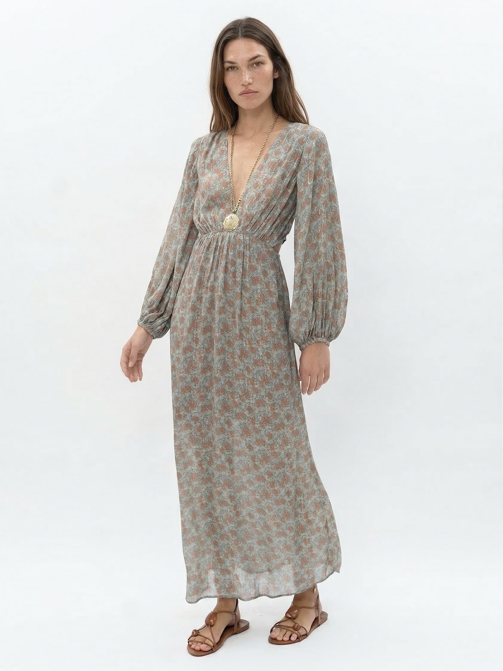 Vestido Midi Estampa Greeny Azul Maria Filó