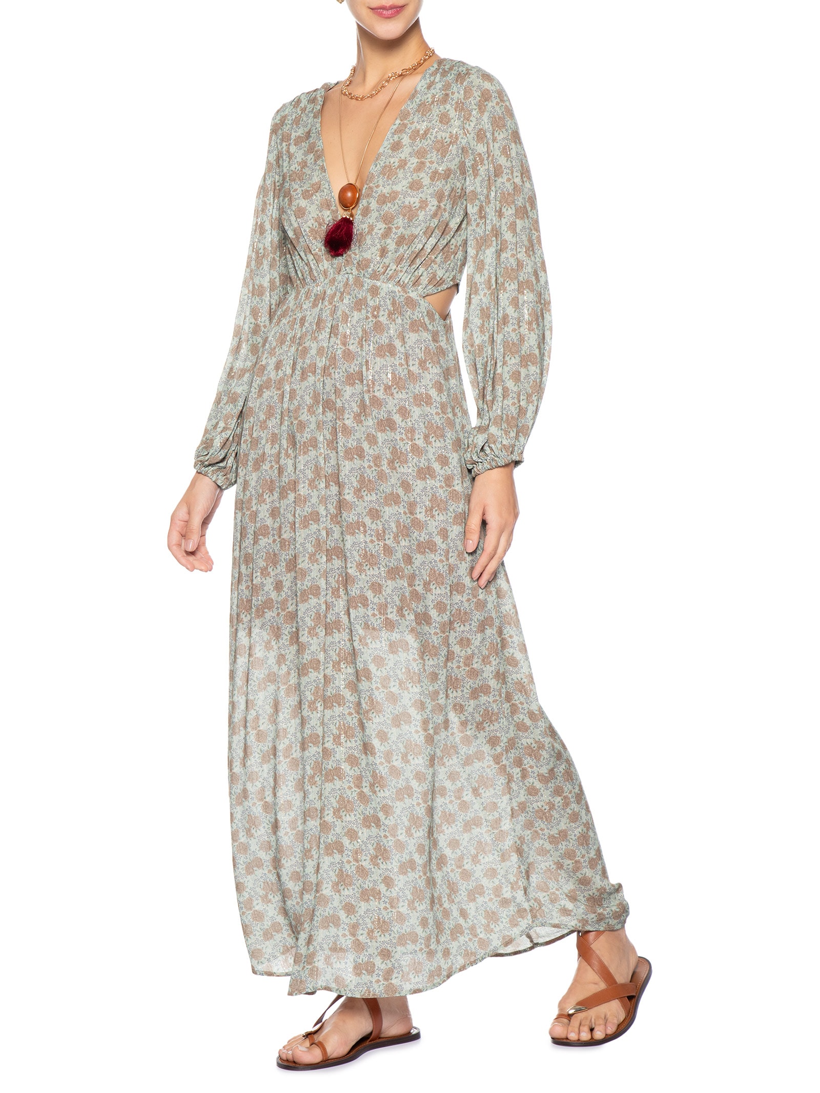 Vestido Midi Estampa Greeny Azul Maria Filó