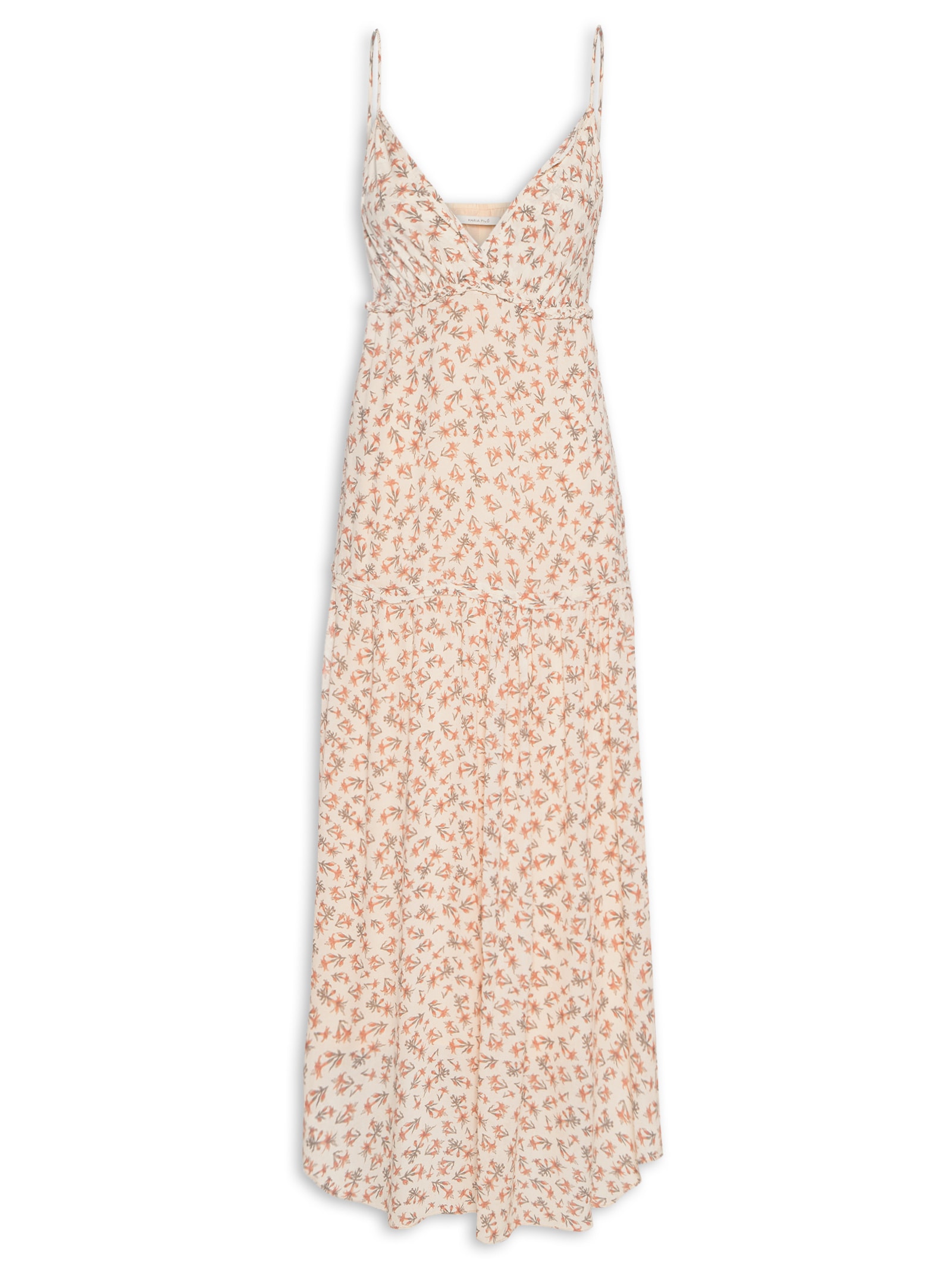 Vestido Midi Estampa Magnolia Floral  Bege  Maria Filó