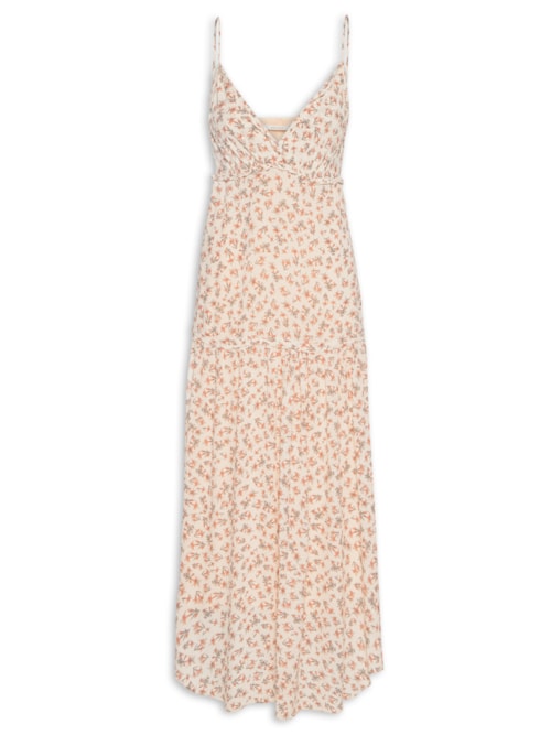 Vestido Midi Estampa Magnolia Floral – Bege