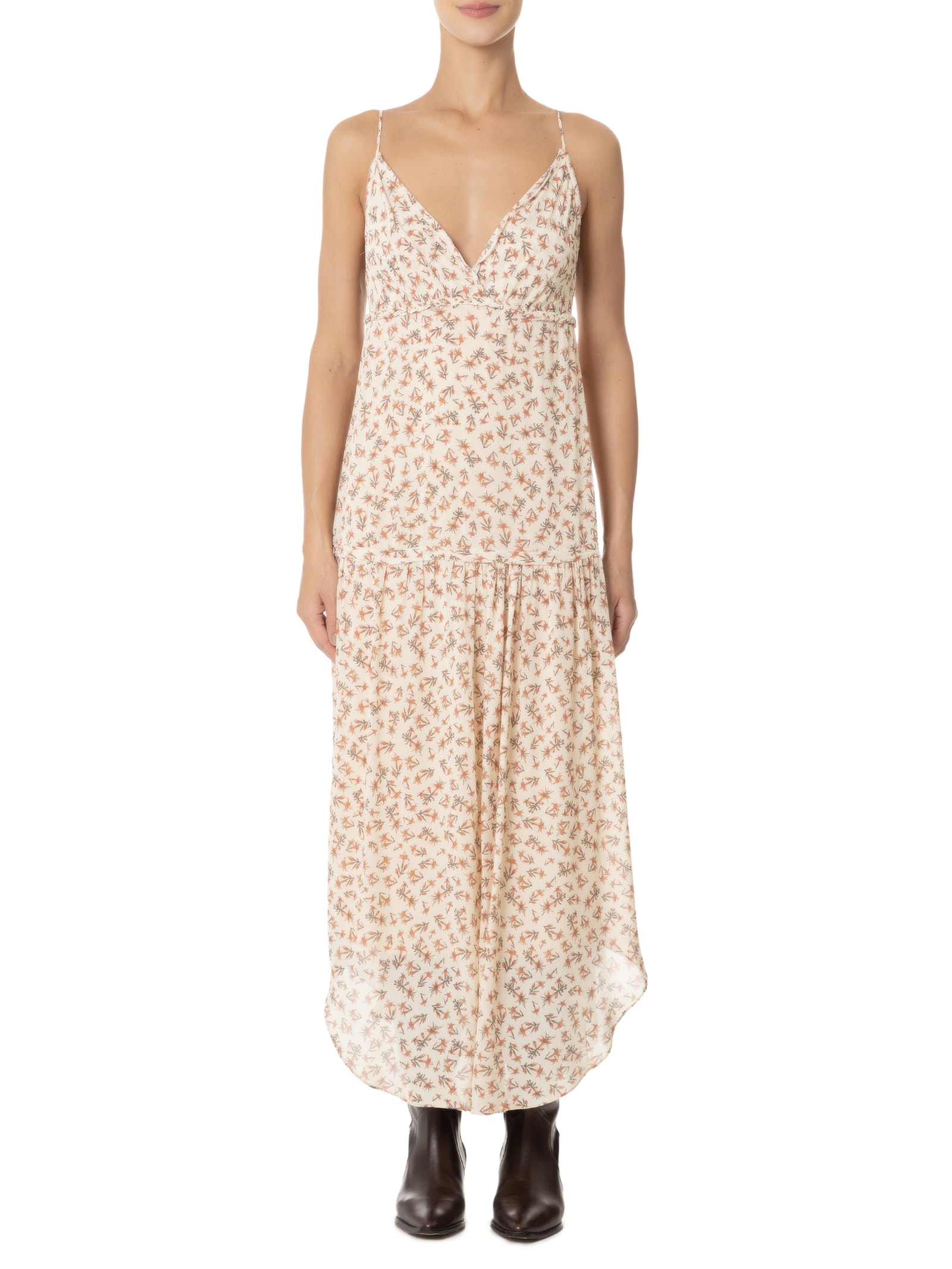 Vestido Midi Estampa Magnolia Floral  Bege  Maria Filó