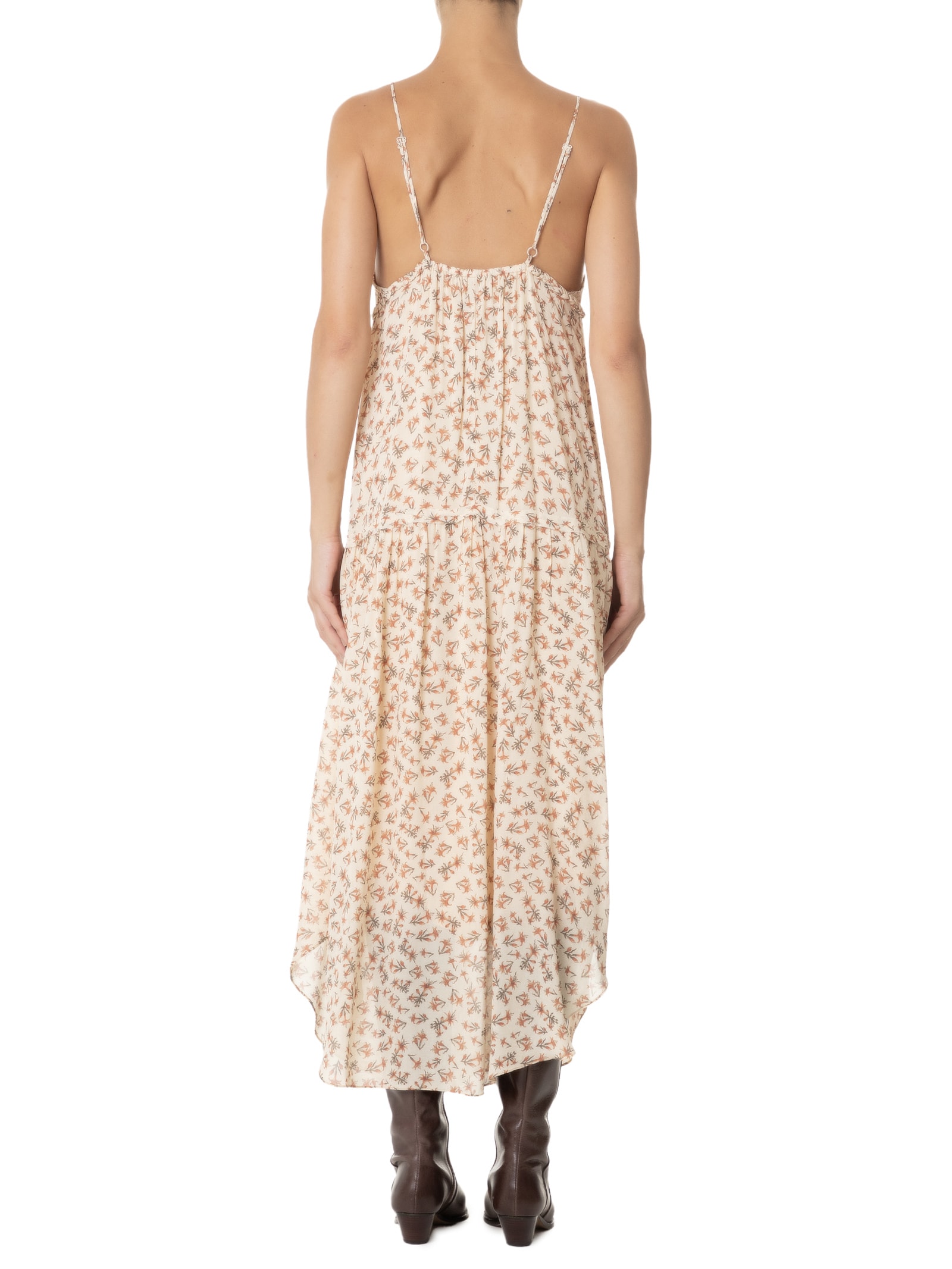 Vestido Midi Estampa Magnolia Floral  Bege  Maria Filó