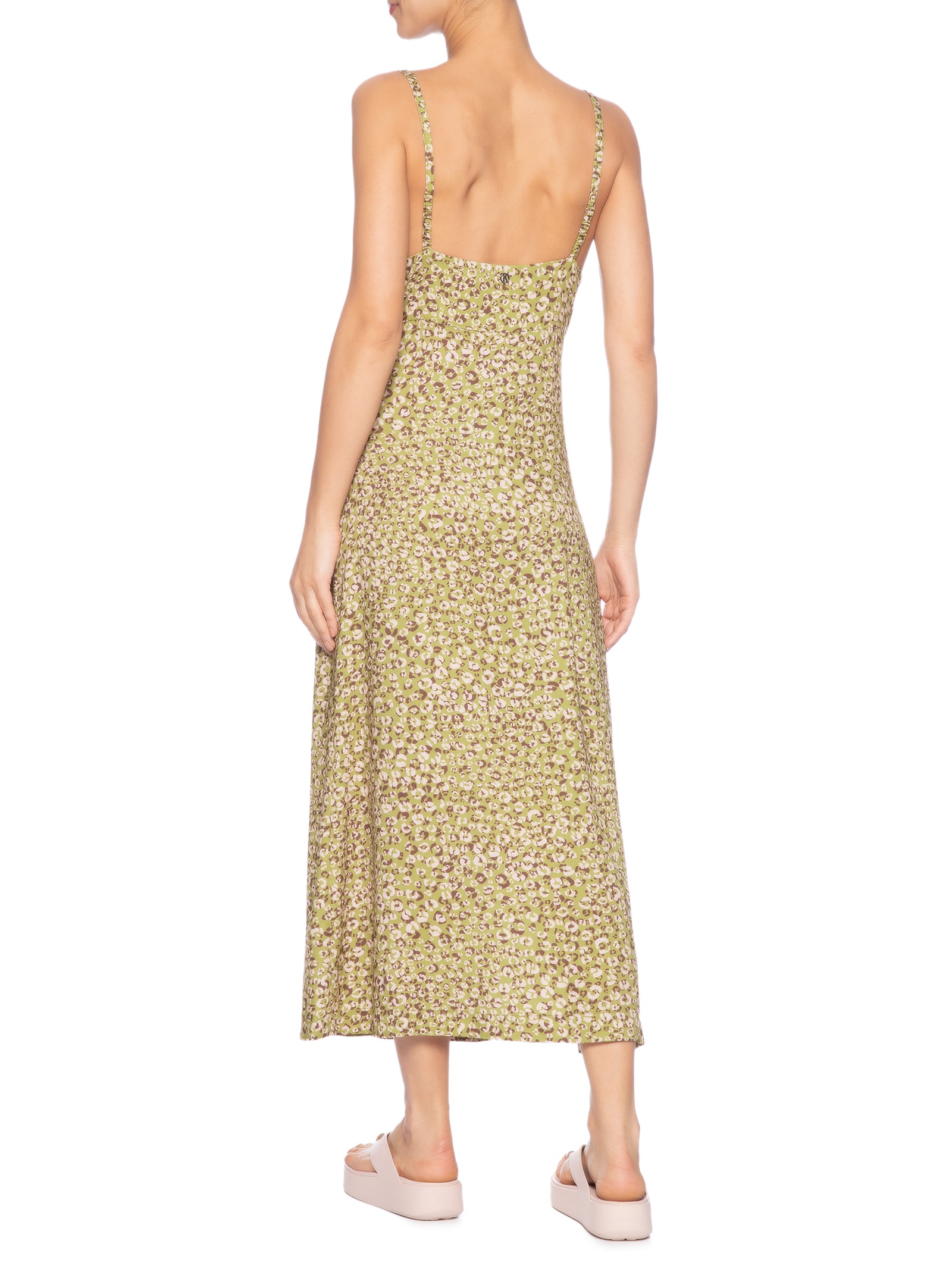 Vestido Midi Estampa Onça Duo Oasis e Mink Verde Animale Jeans