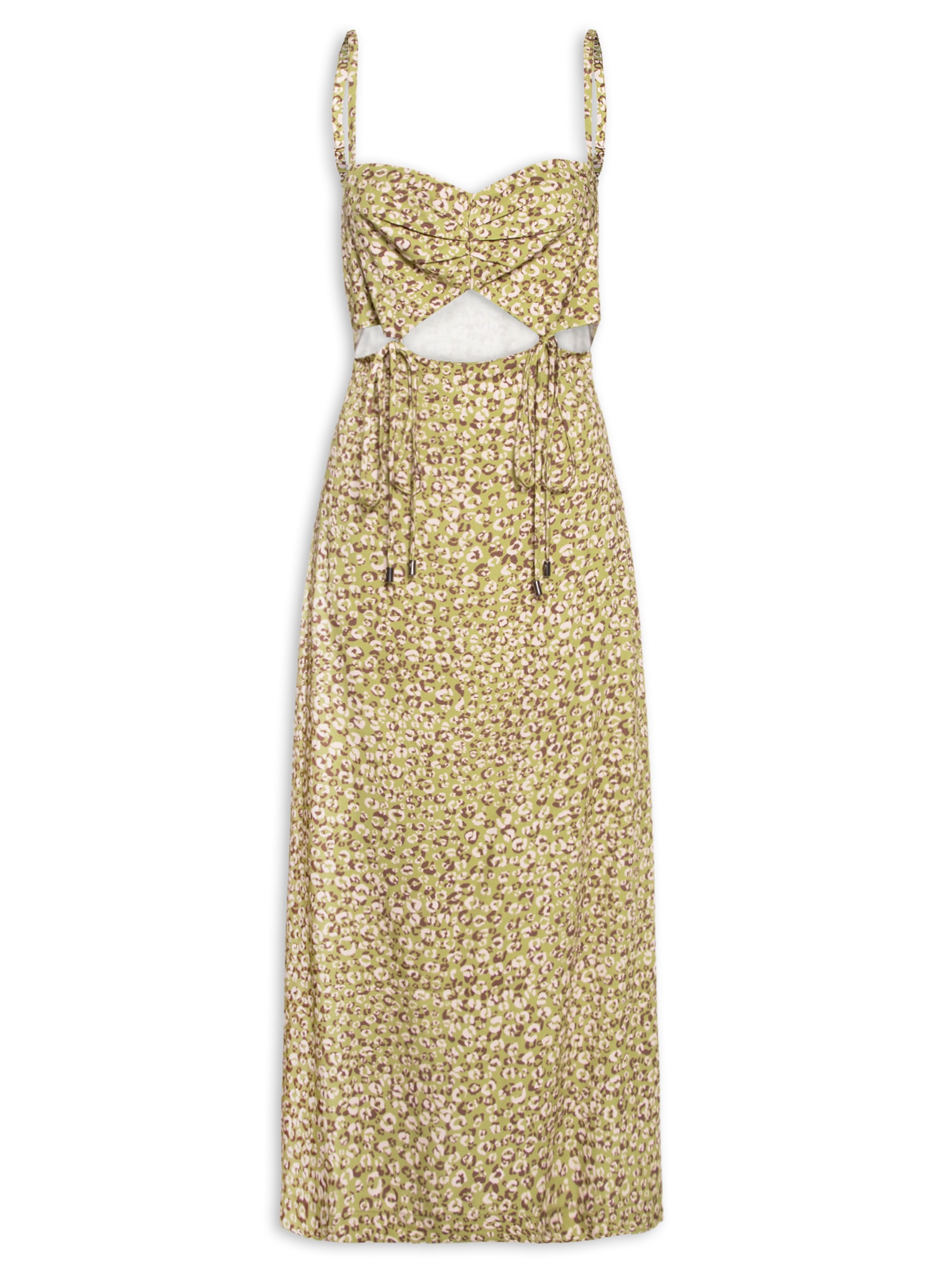 Vestido Midi Estampa Onça Duo Oasis e Mink Verde Animale Jeans