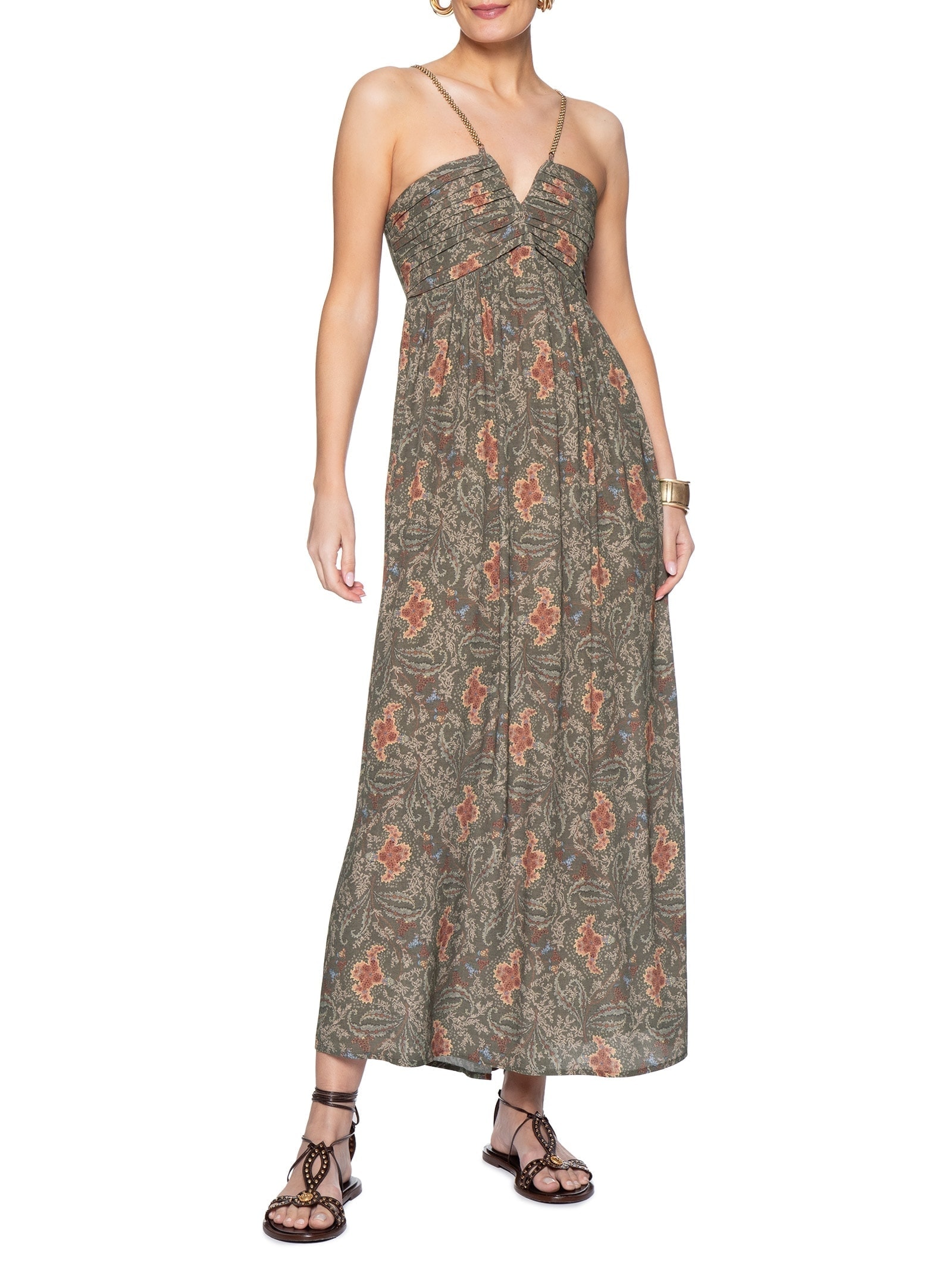 Vestido Midi Estampa Ori Verde Maria Filó