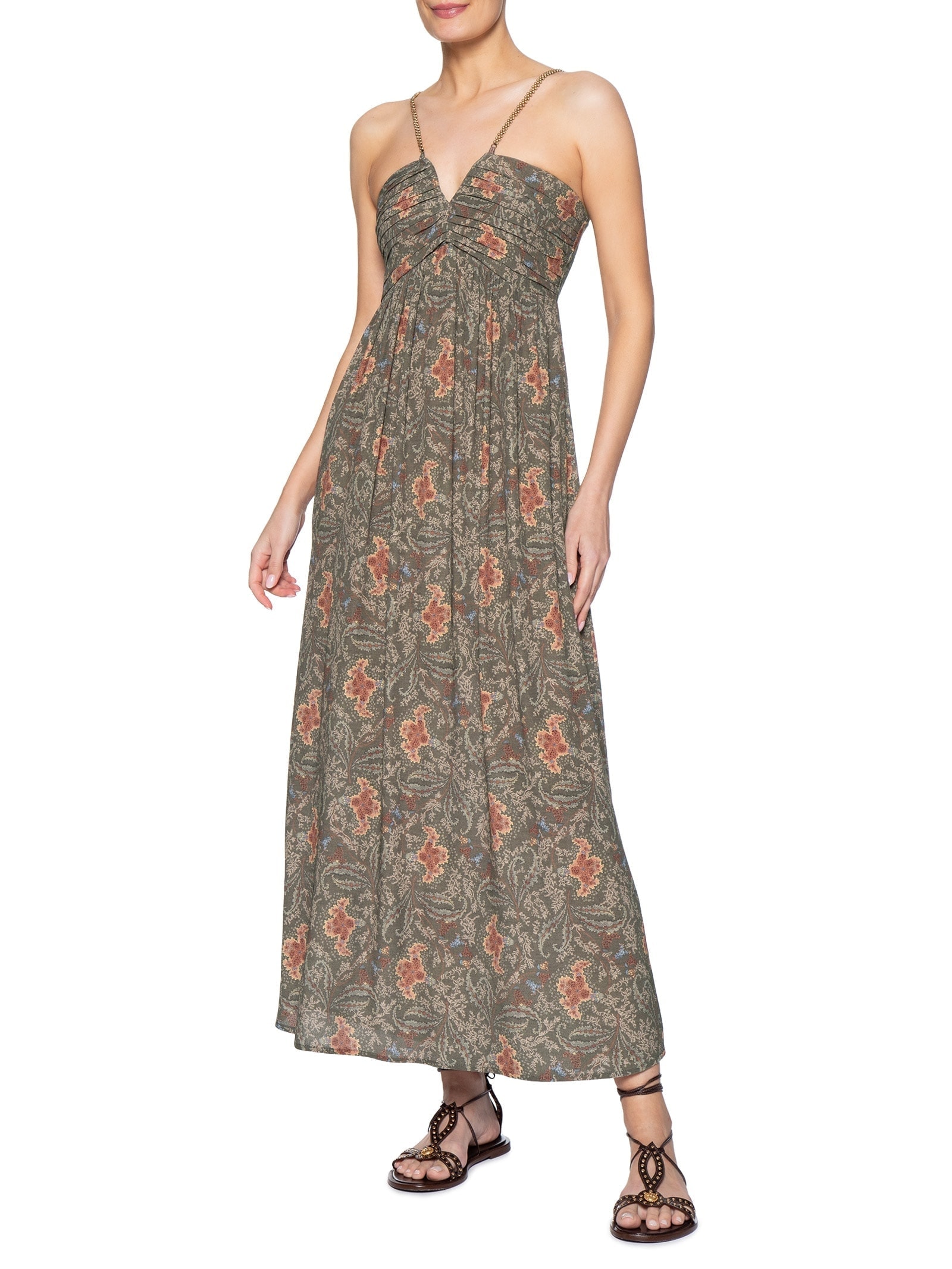 Vestido Midi Estampa Ori Verde Maria Filó