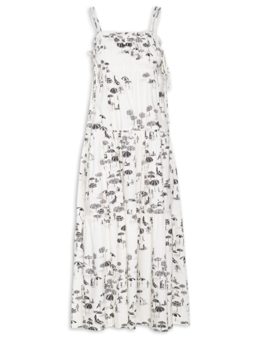 Vestido Midi Estampa Pé na Areia – Off White