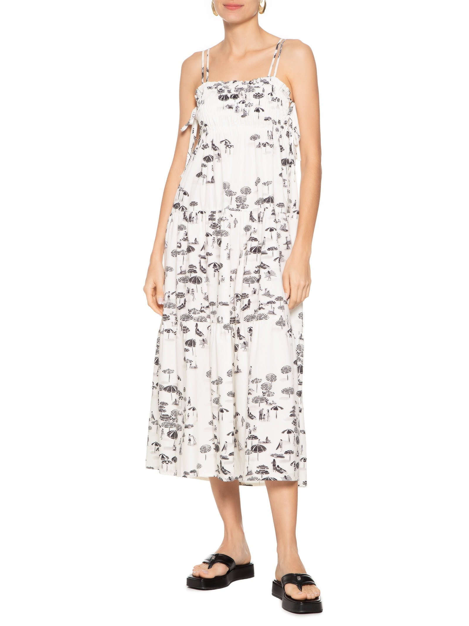 Vestido Midi Estampa Pé na Areia Off White Dress To