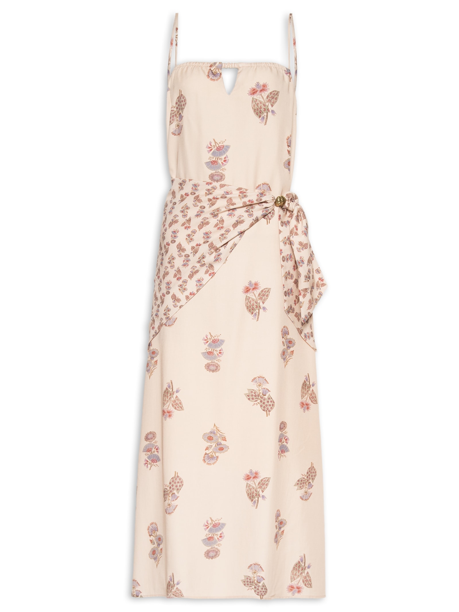 Vestido Midi Estampa Petal Bege Maria Filó