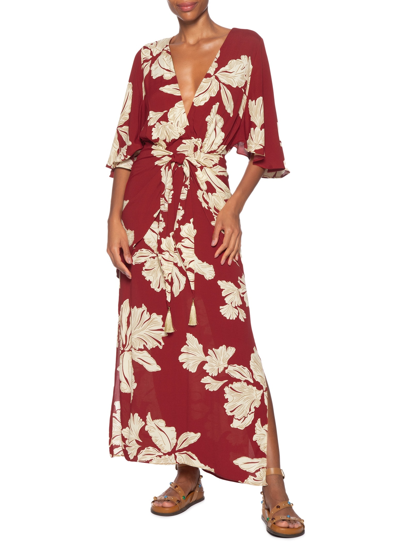 Vestido Midi Estampa Pétala Vermelho Dress To