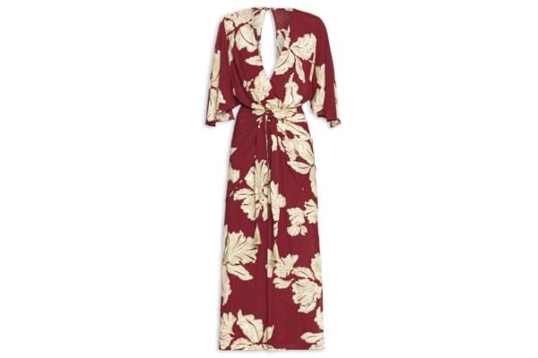 Vestido Midi Estampa Pétala - Vermelho