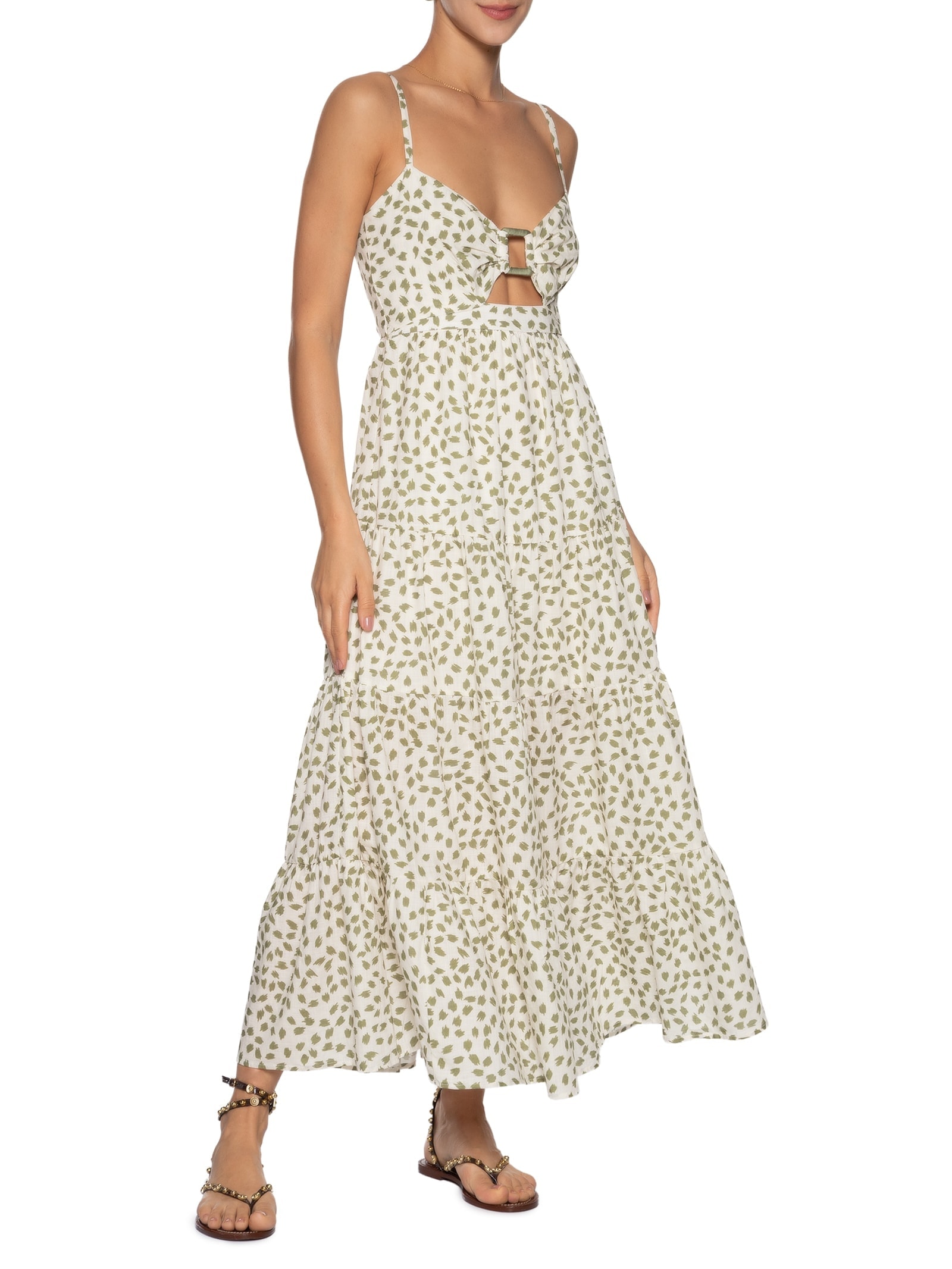 Vestido Midi Estampa Poá Folhagem Verde Dress To