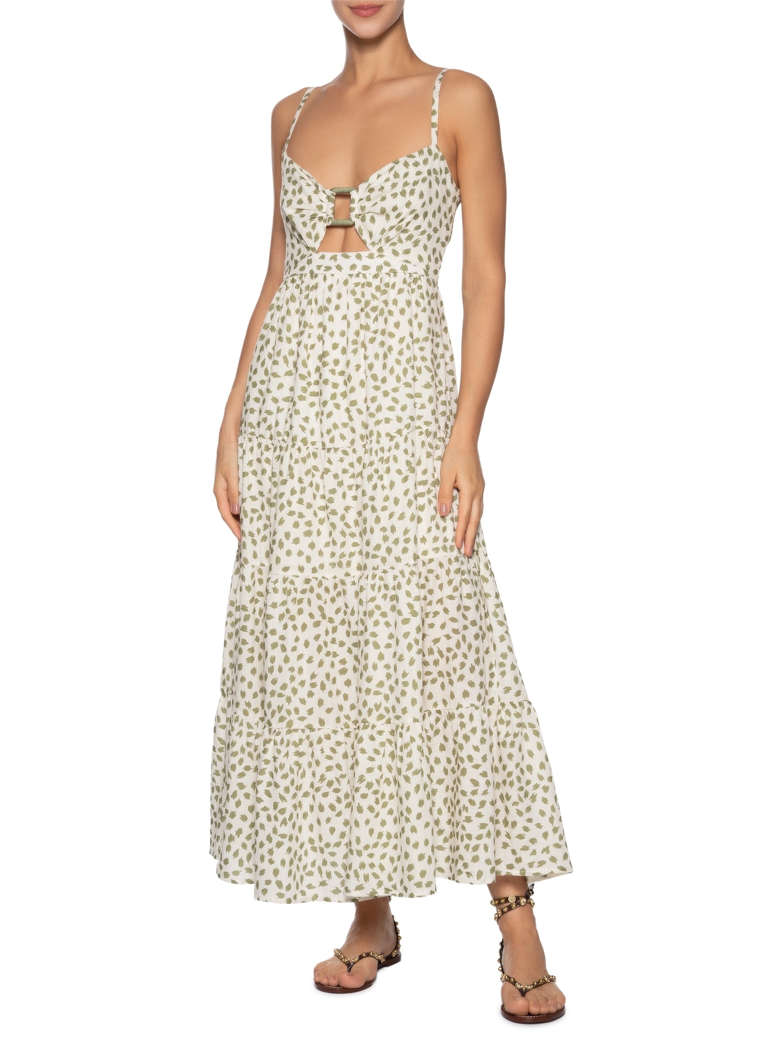 Vestido Midi Estampa Poá Folhagem Verde Dress To