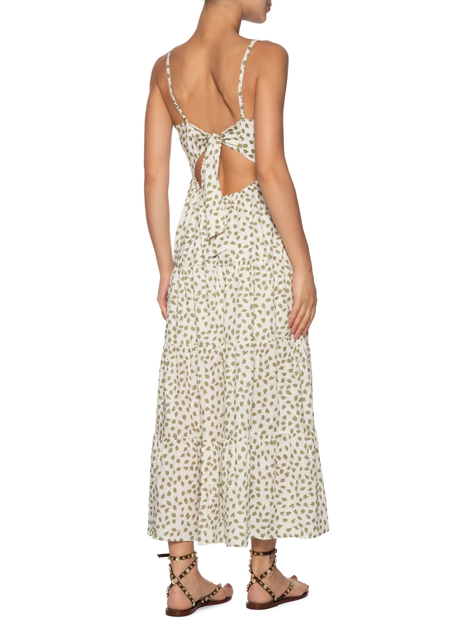 Vestido Midi Estampa Poá Folhagem Verde Dress To