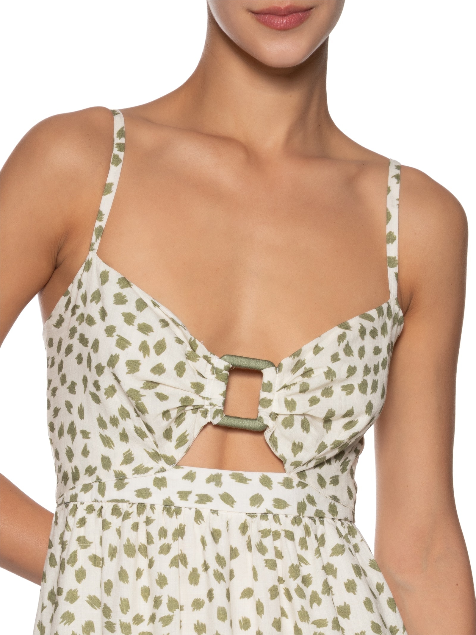 Vestido Midi Estampa Poá Folhagem Verde Dress To