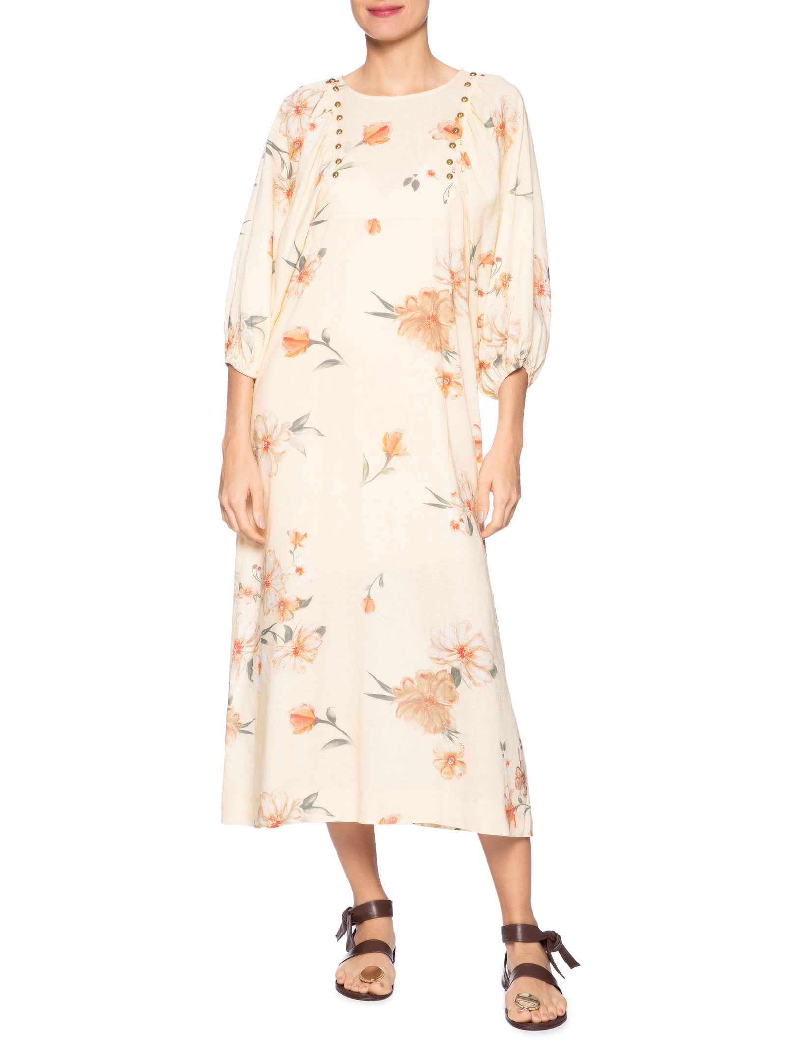 Vestido Midi Estampa Poppy  Amarelo  Maria Filó