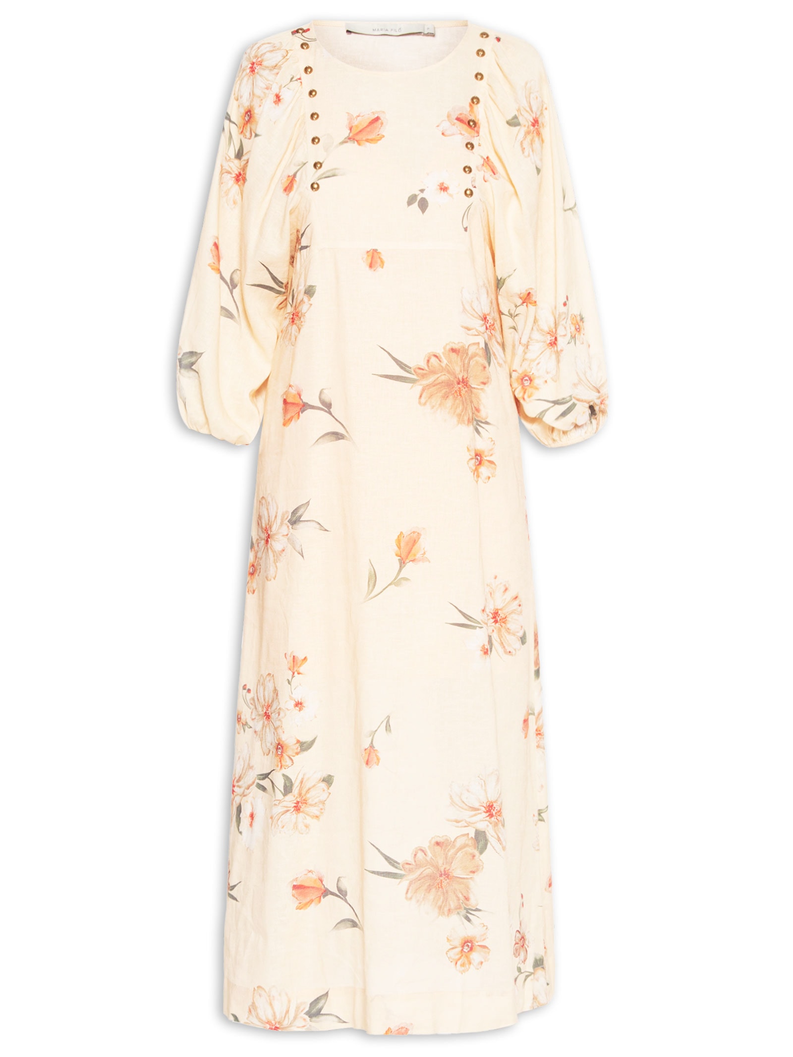 Vestido Midi Estampa Poppy  Amarelo  Maria Filó