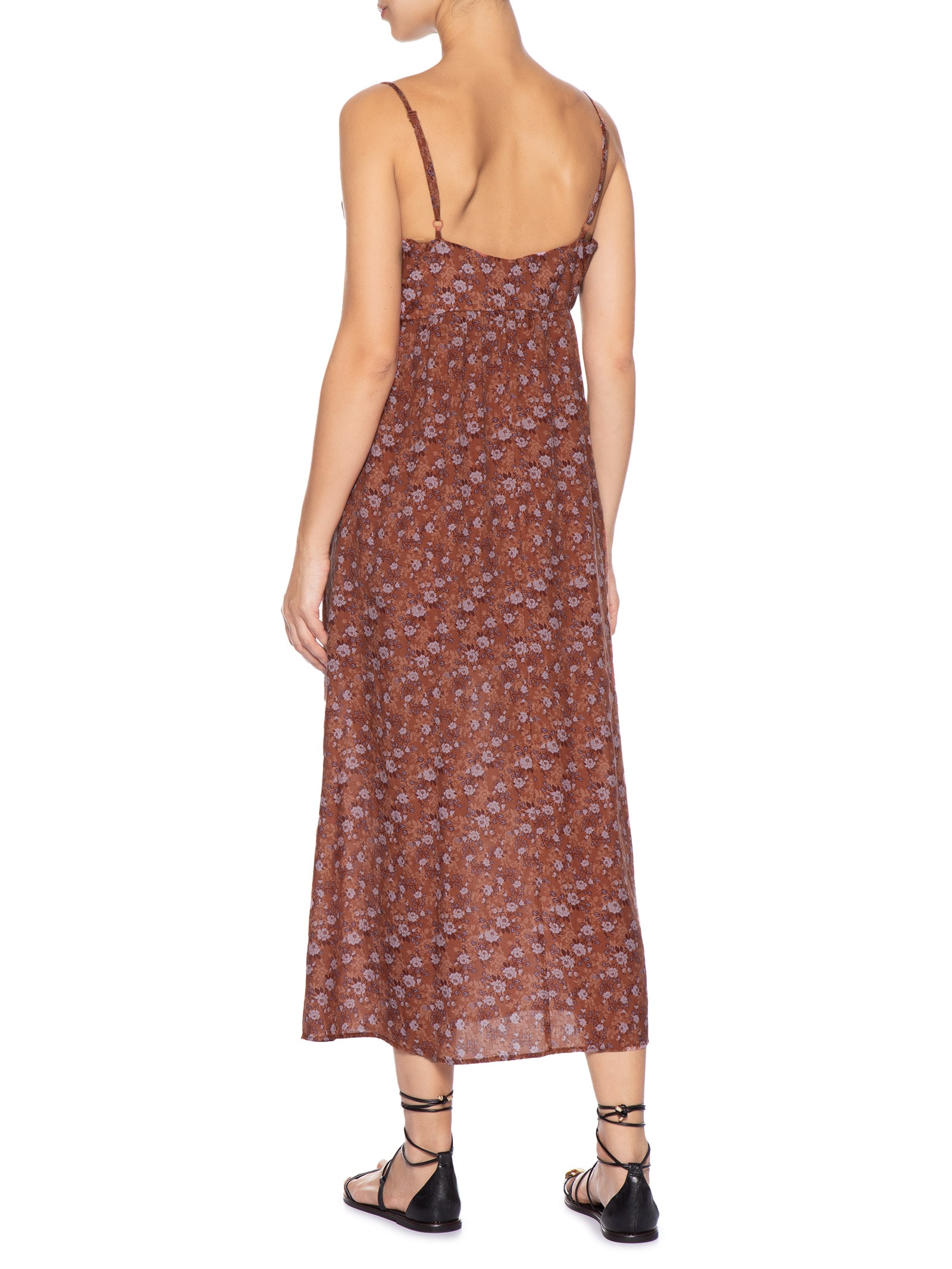 Vestido Midi Estampa Roses Marrom Maria Filó