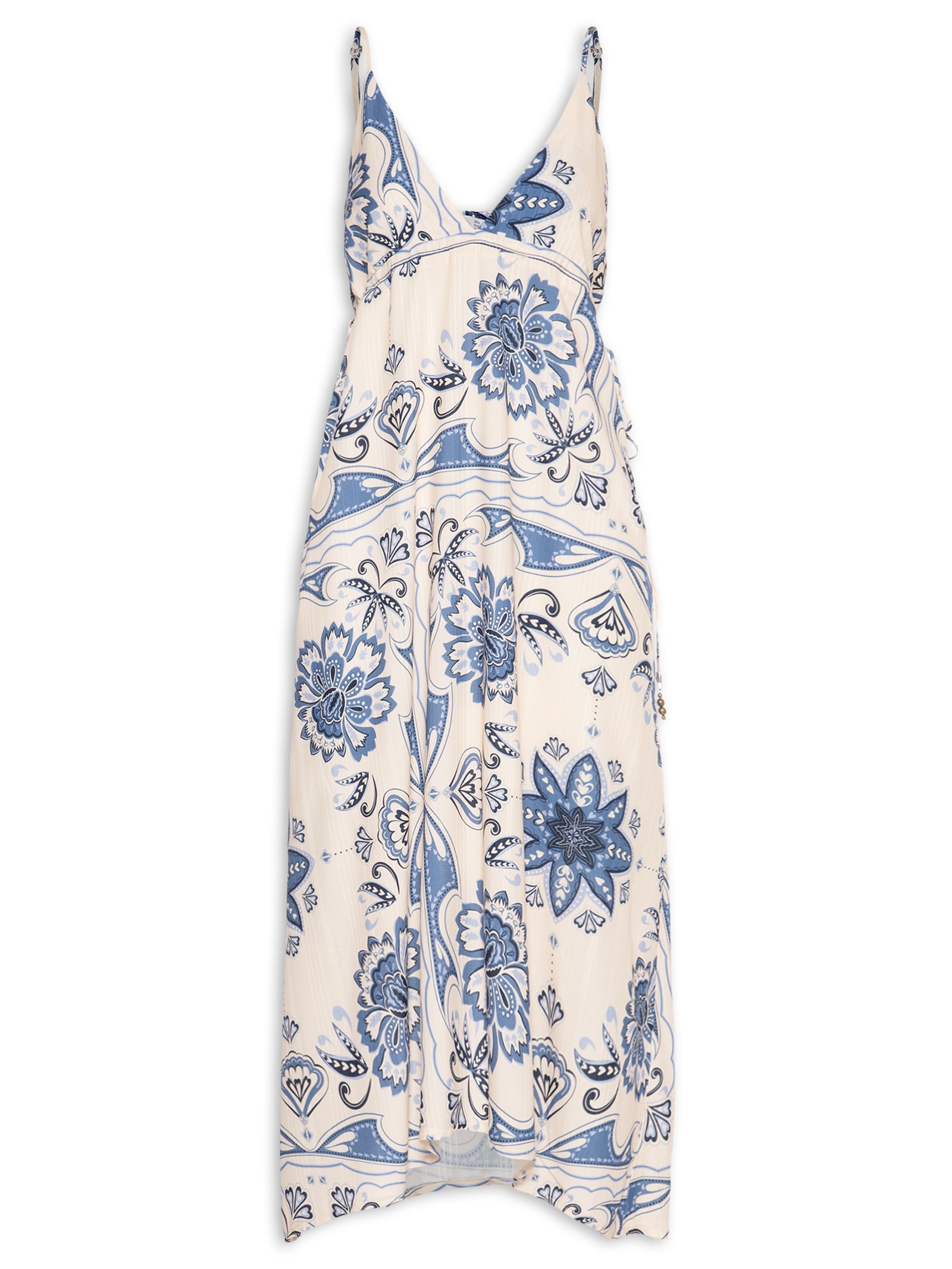 Vestido Midi Estampado Amarração Lateral Branco Cacay