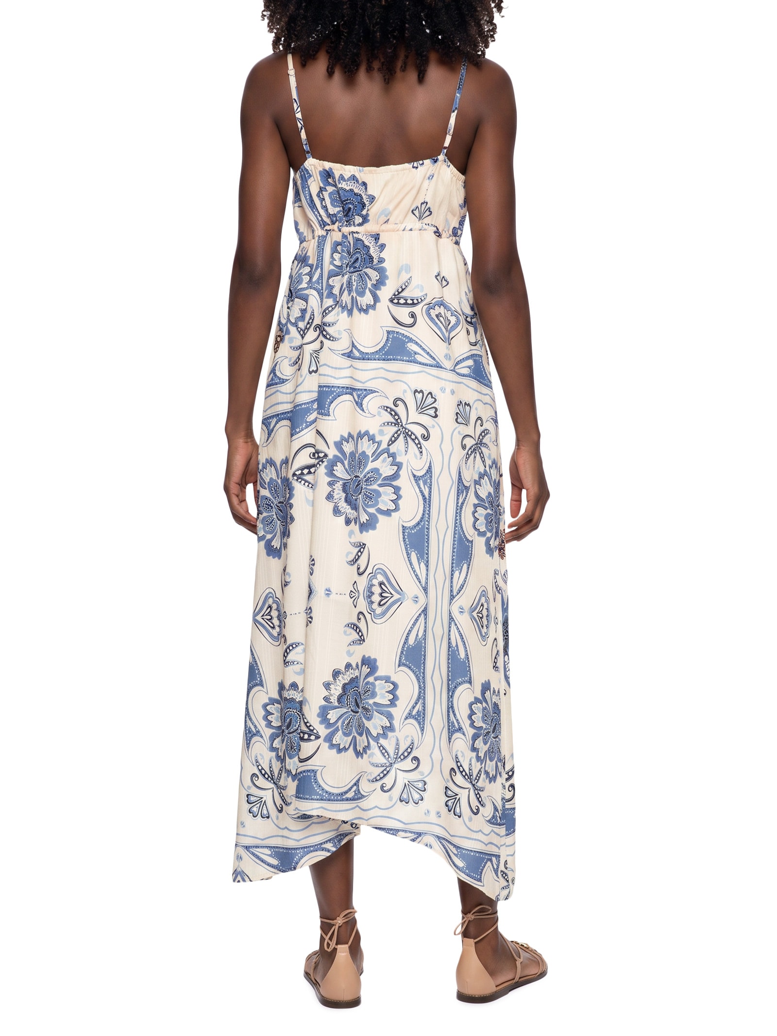 Vestido Midi Estampado Amarração Lateral Branco Cacay