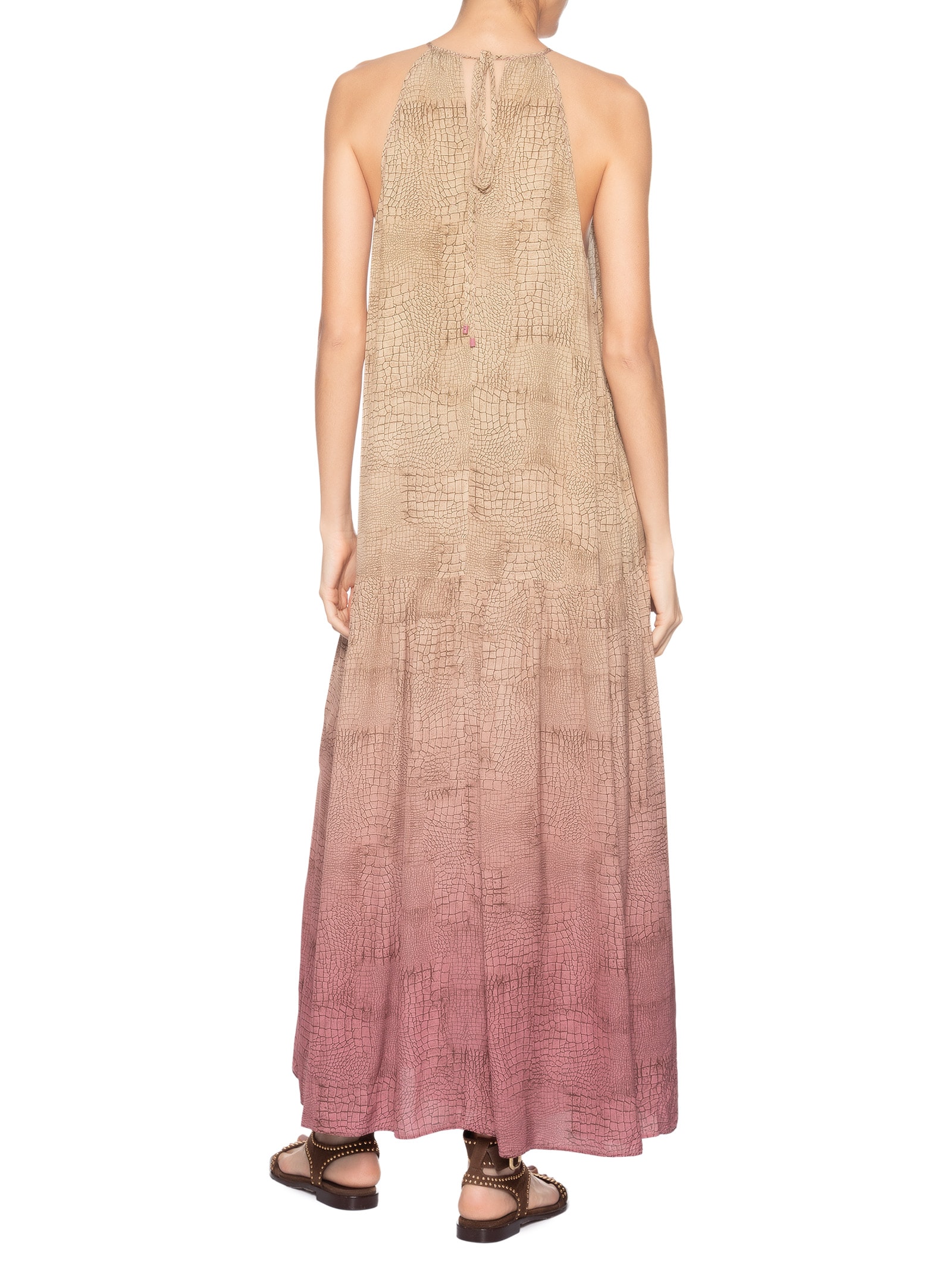 Vestido Midi Estampado Bege Animale