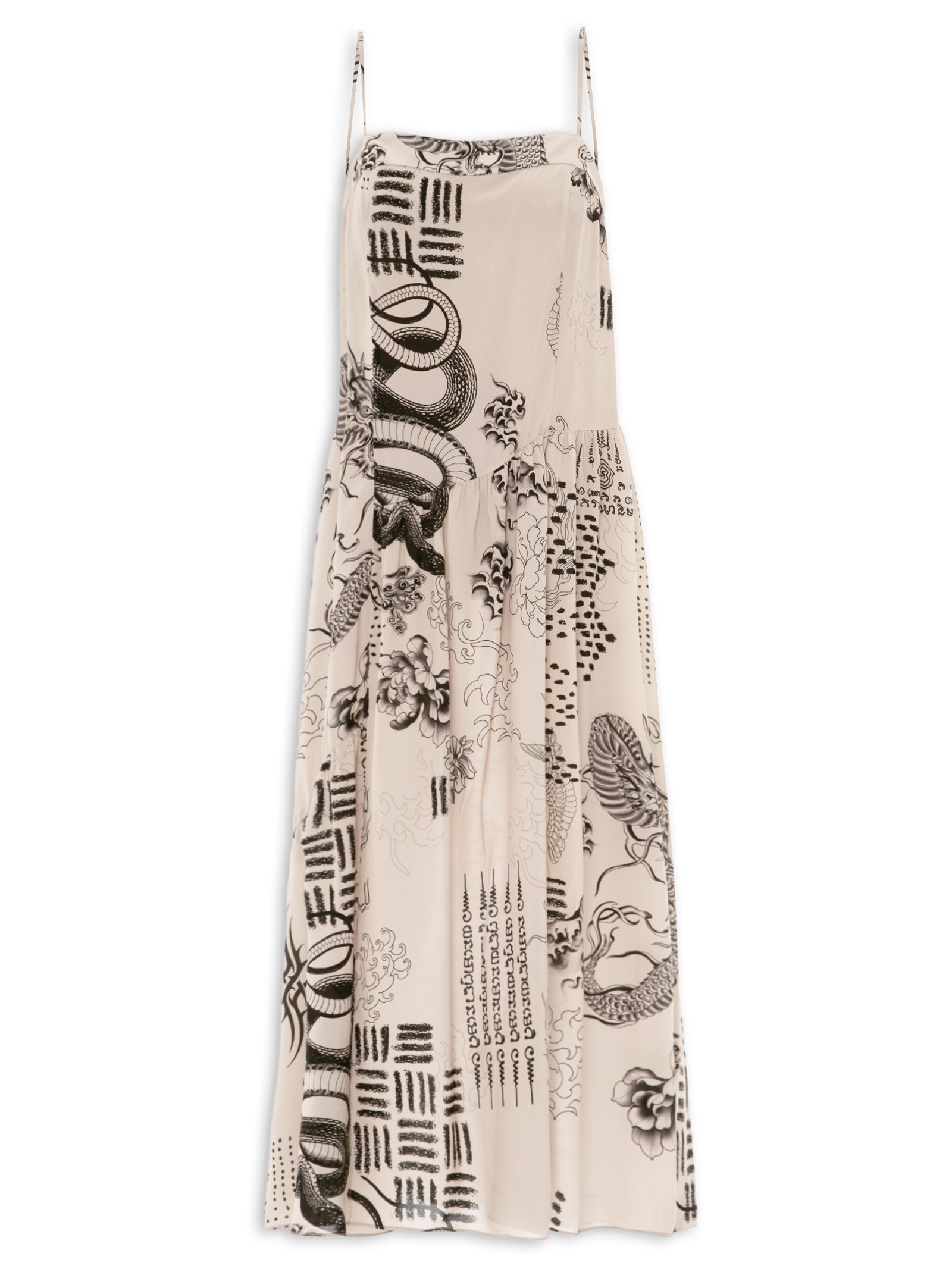 Vestido Midi Estampado Bege Animale