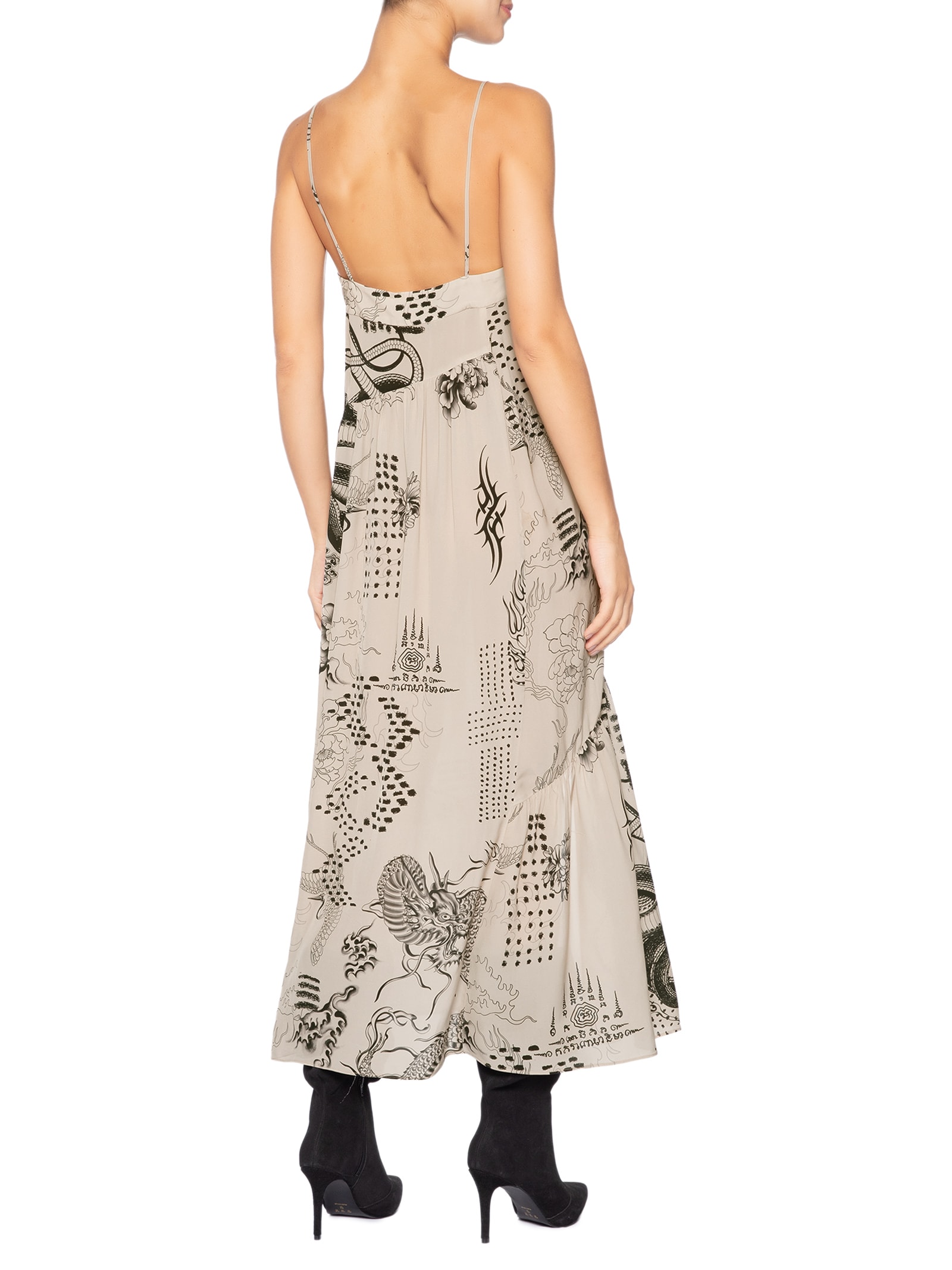 Vestido Midi Estampado Bege Animale