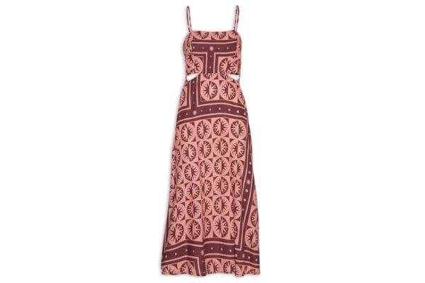 Vestido Midi Estampado Recortes - Marrom