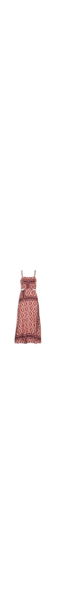 Vestido Midi Estampado Recortes - Marrom