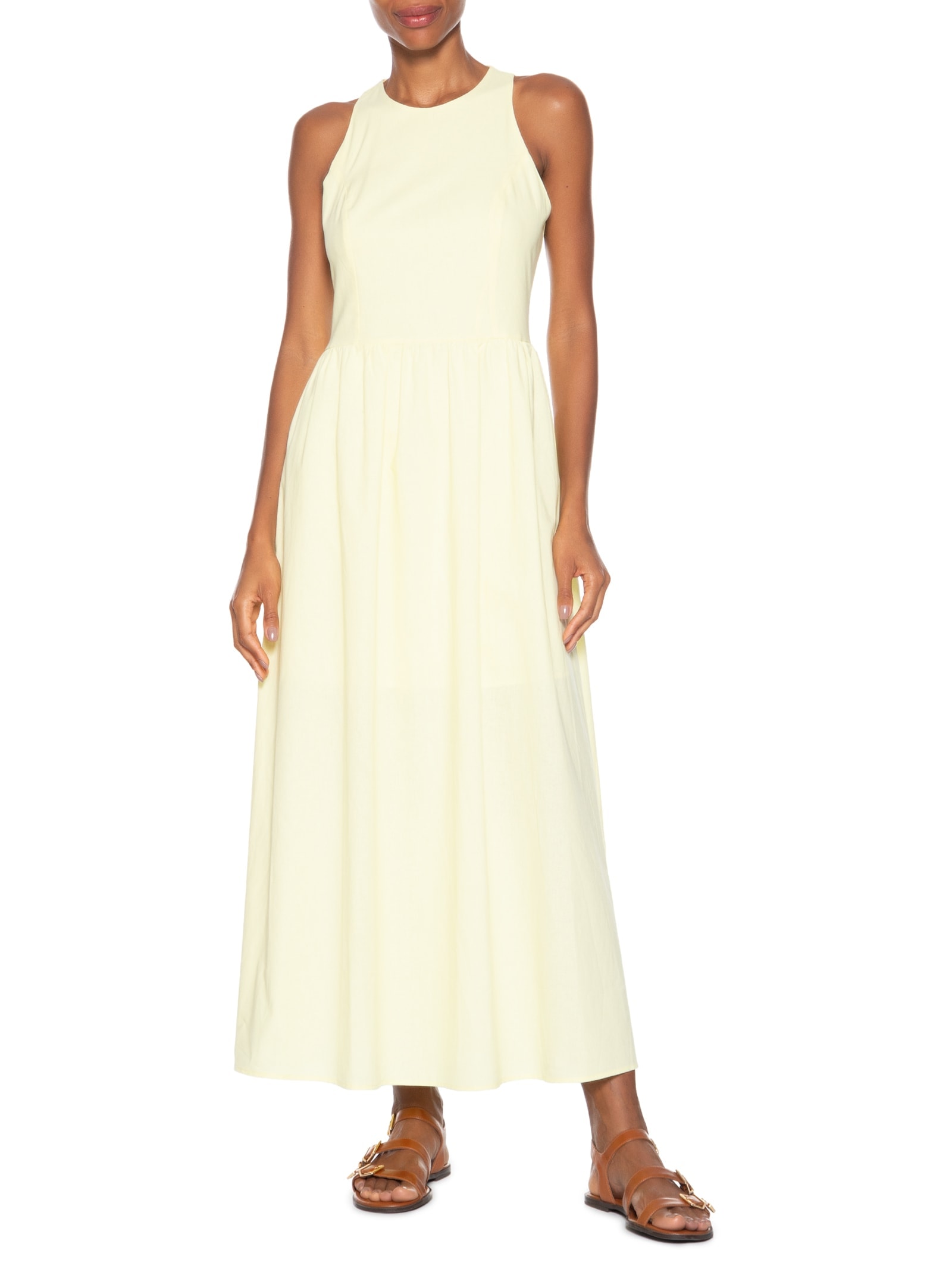 Vestido Midi Evasê Amarelo Basiq