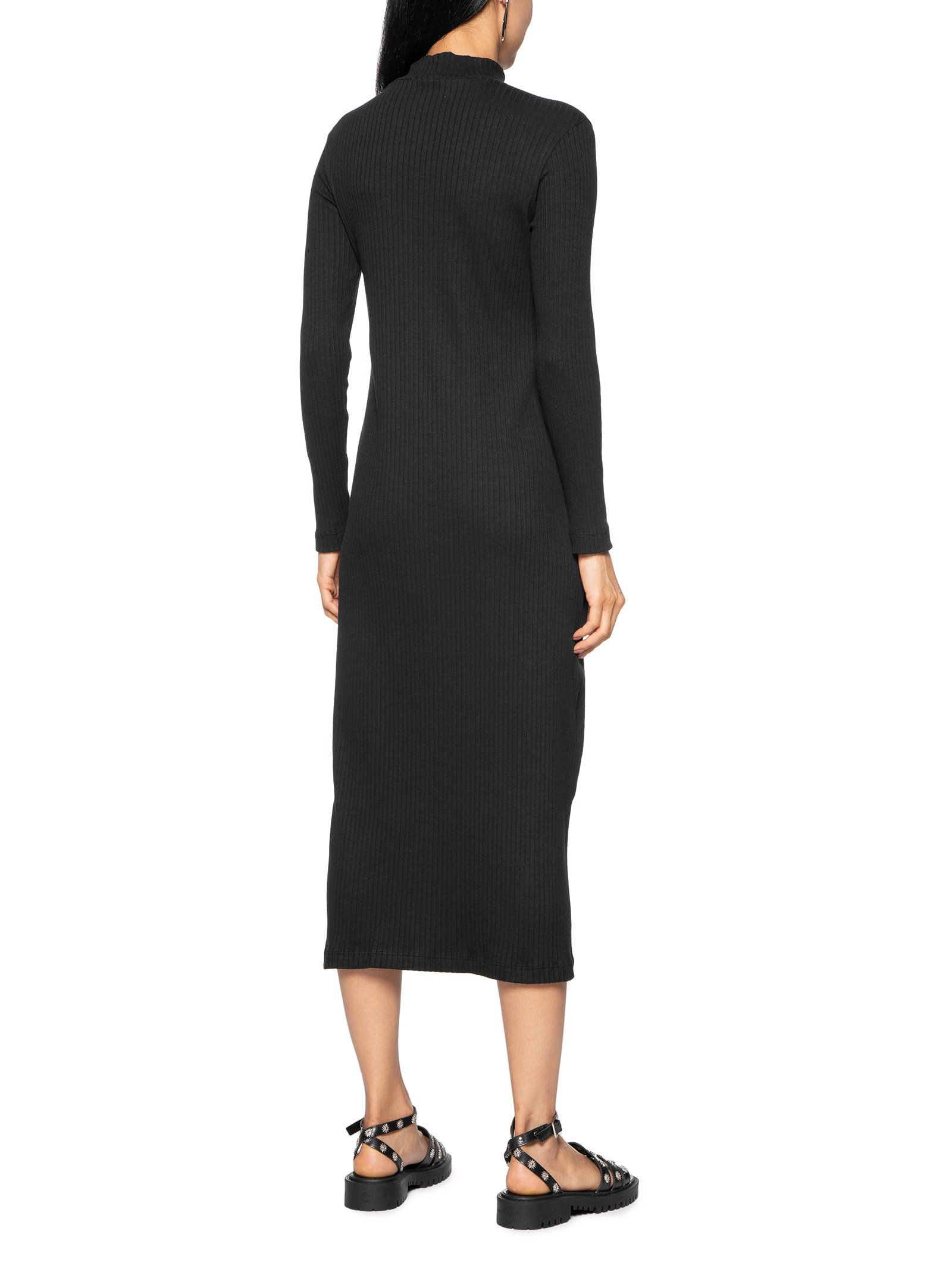 Dzarm Vestido Midi Evasê Canelado Preto - Main Image